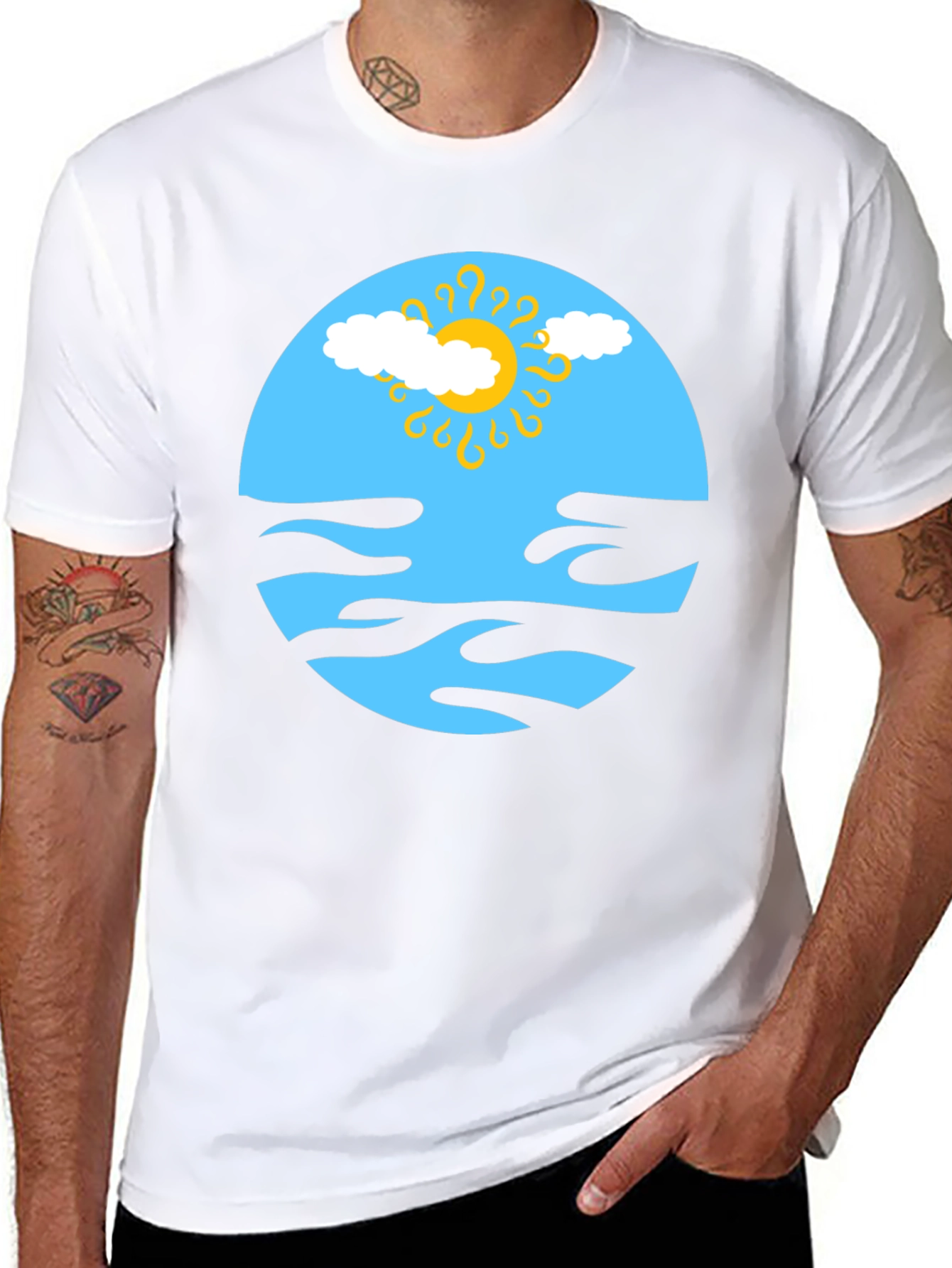 Abstract Sun & Cloud Graphic Tee - Black