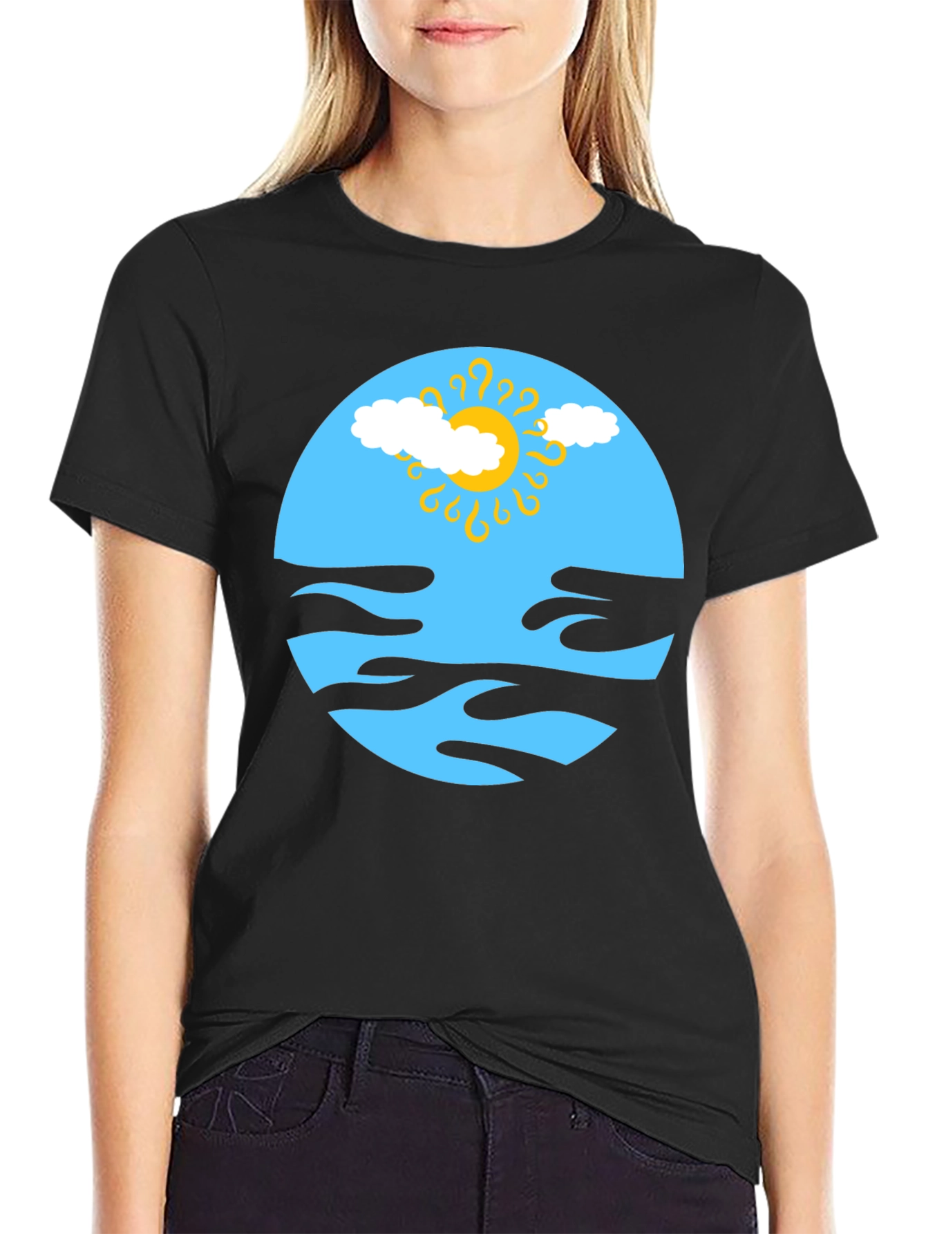 Abstract Sun & Cloud Graphic Tee - Black