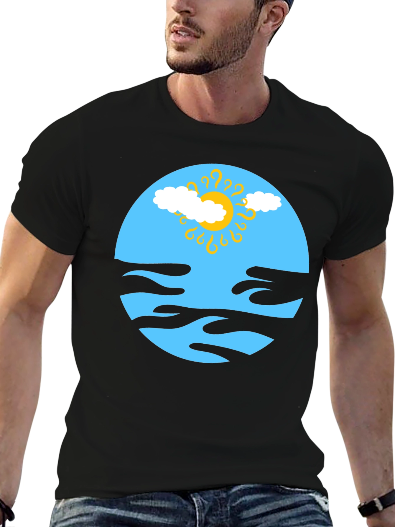 Abstract Sun & Cloud Graphic Tee - Black