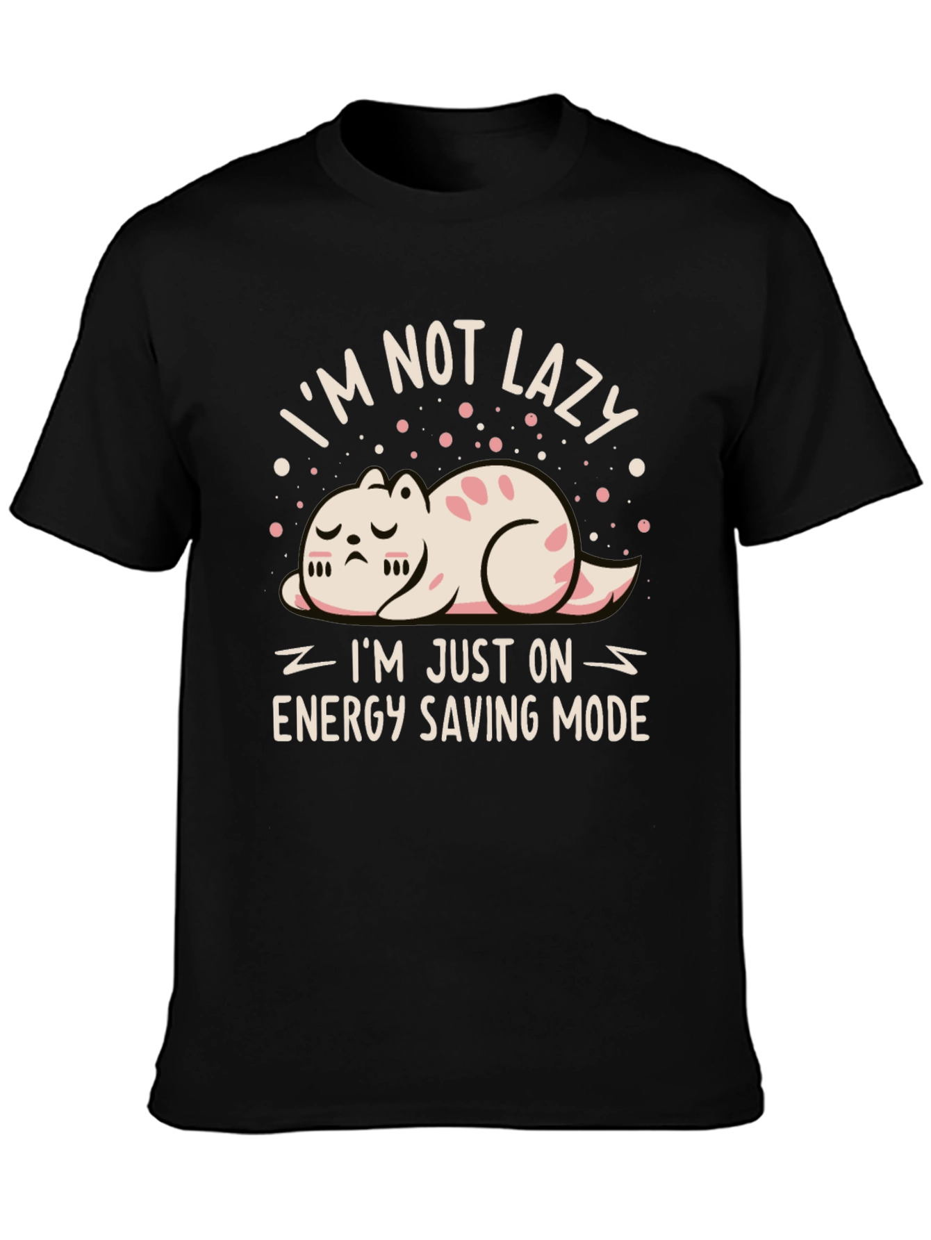Funny Cat Energy Saving Mode Black T-Shirt