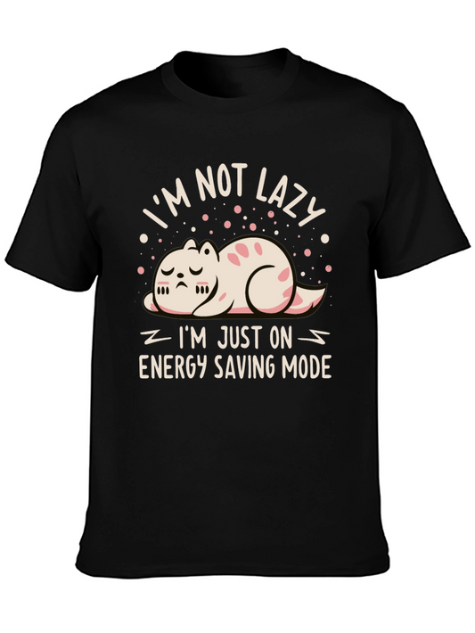 Funny Cat Energy Saving Mode Black T-Shirt