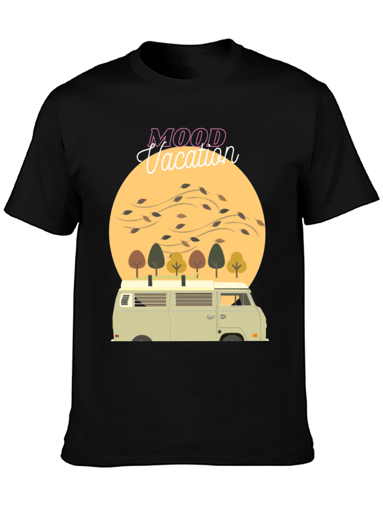 Mood Vacation Black T-Shirt Camper Van Graphic