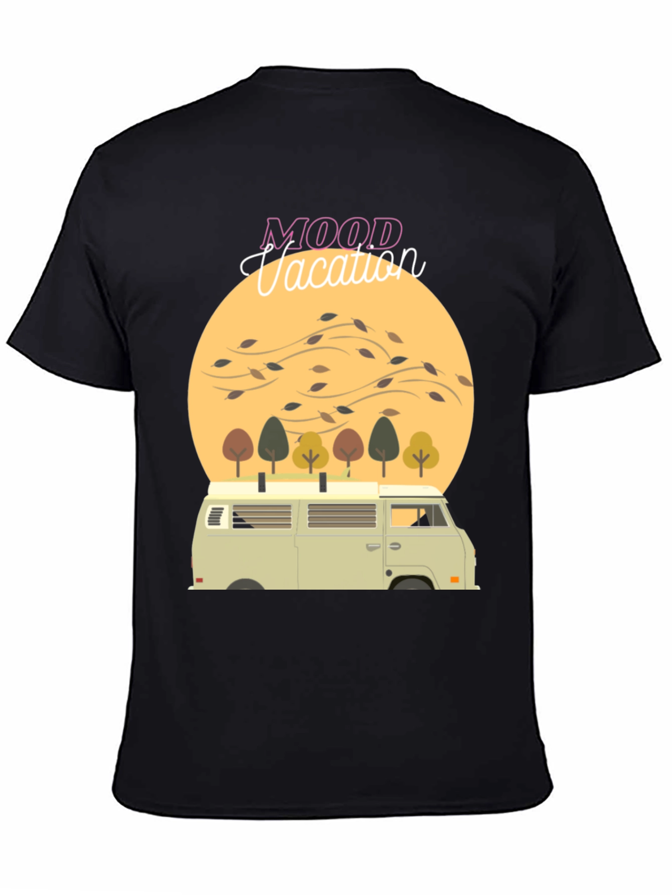 Mood Vacation Black T-Shirt Camper Van Graphic