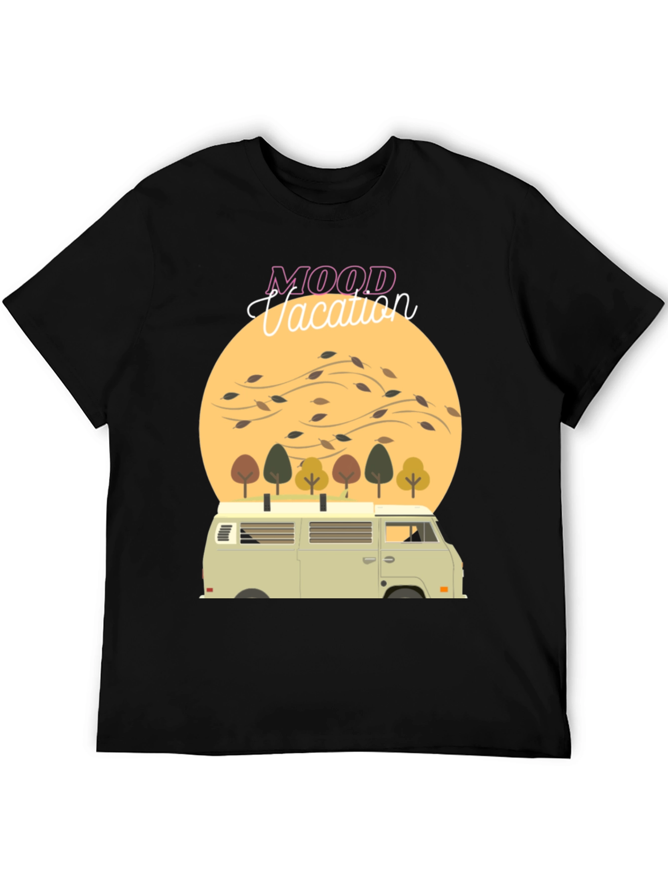 Mood Vacation Black T-Shirt Camper Van Graphic
