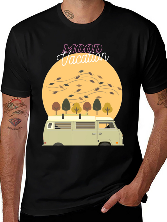Mood Vacation Black T-Shirt Camper Van Graphic