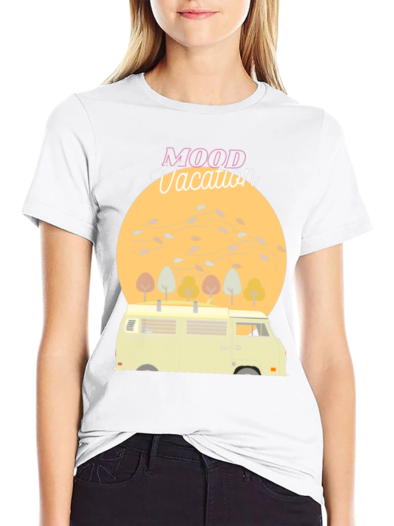 Mood Vacation Black T-Shirt Camper Van Graphic