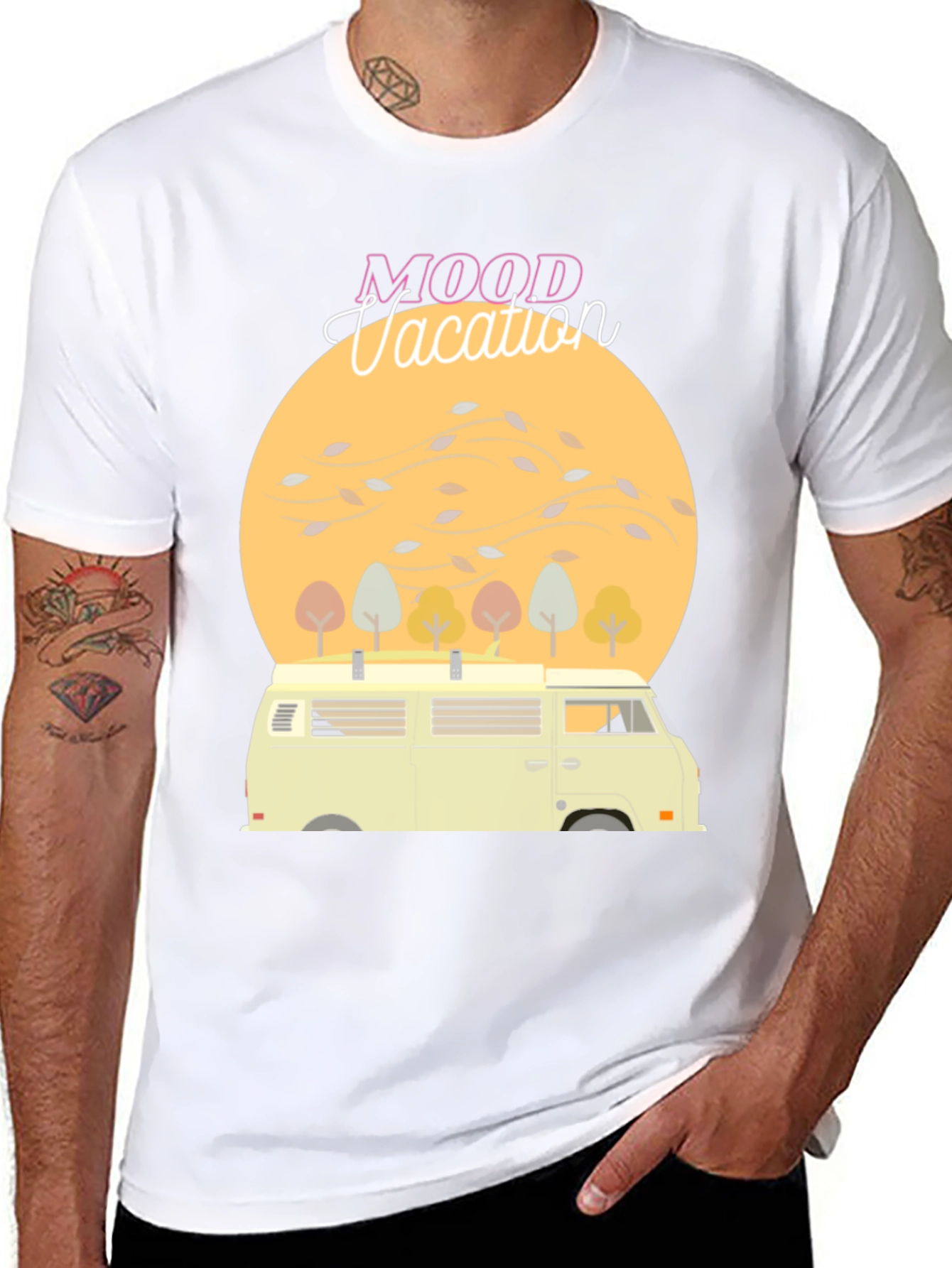 Mood Vacation Black T-Shirt Camper Van Graphic