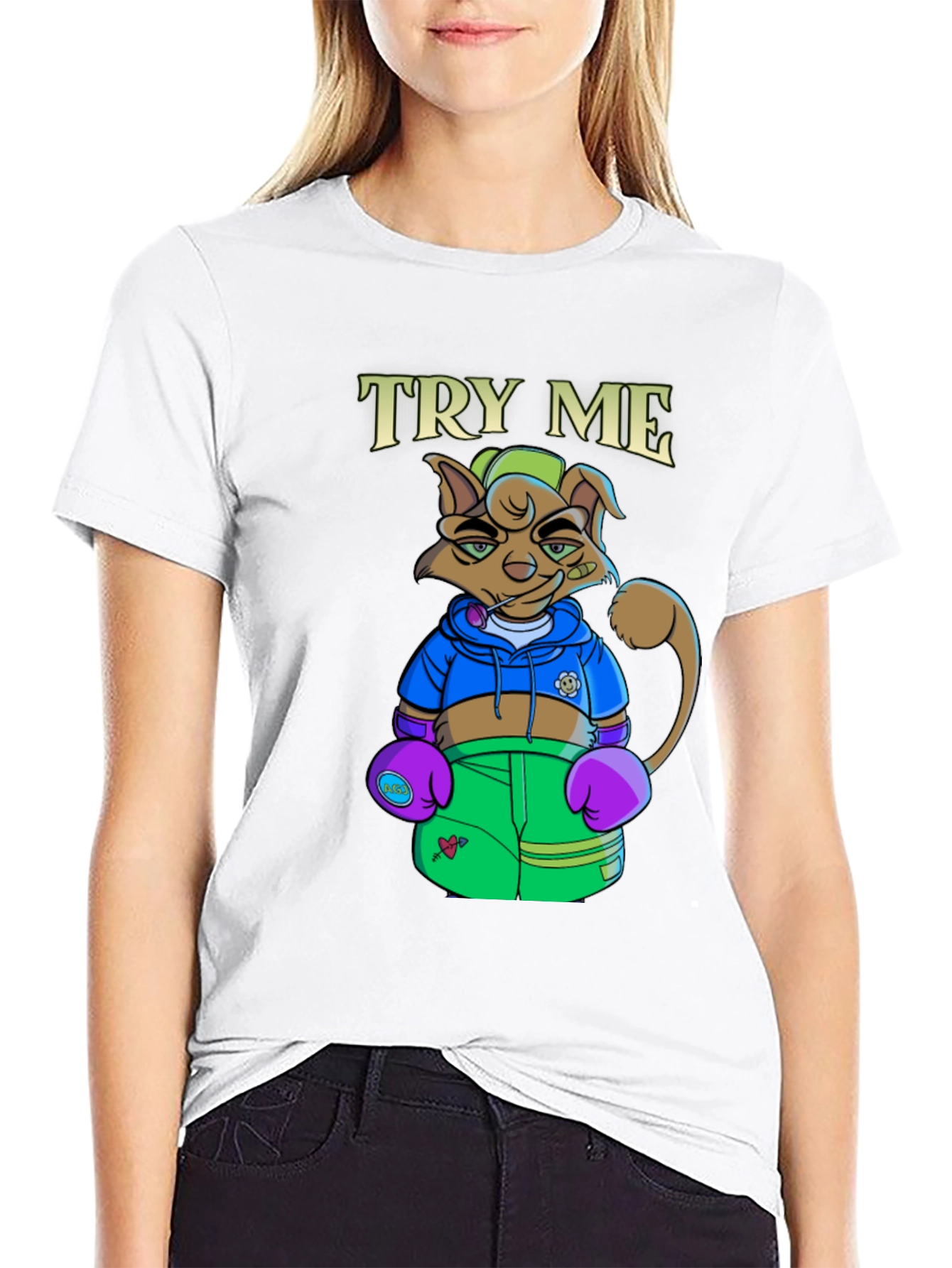 TRY ME Cat Boxer Graphic T-Shirt