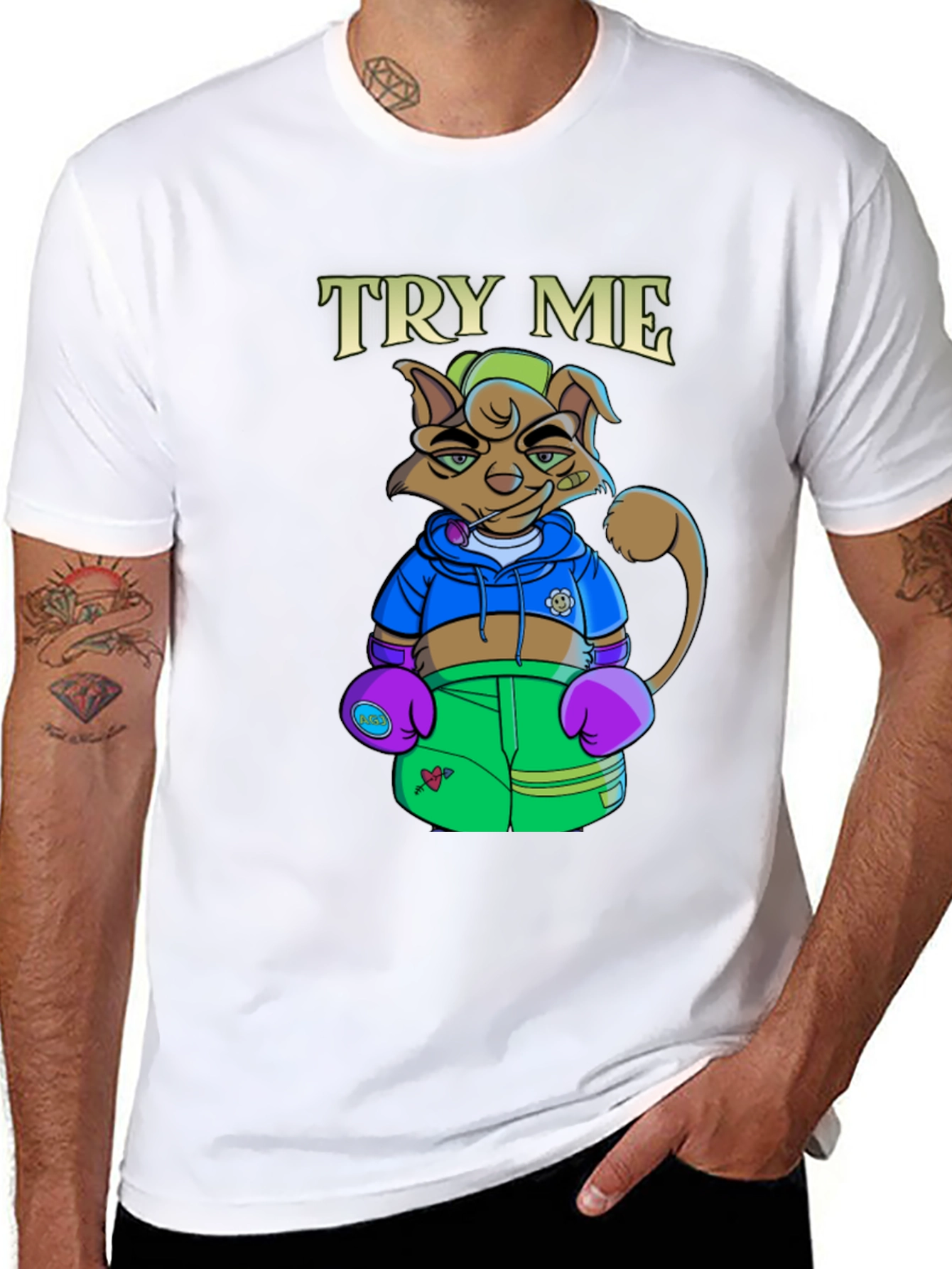 TRY ME Cat Boxer Graphic T-Shirt