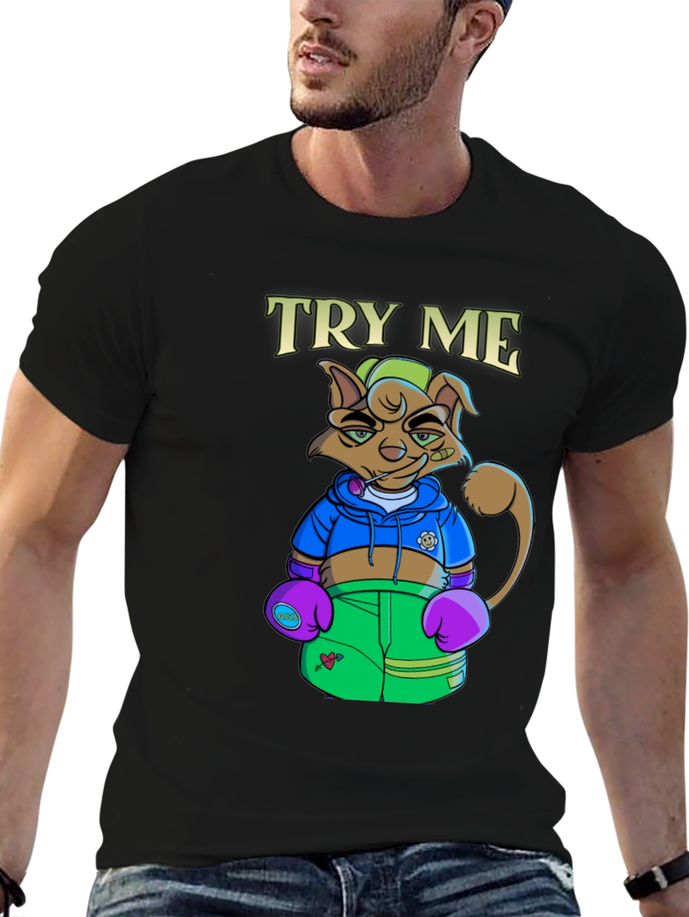 TRY ME Cat Boxer Graphic T-Shirt