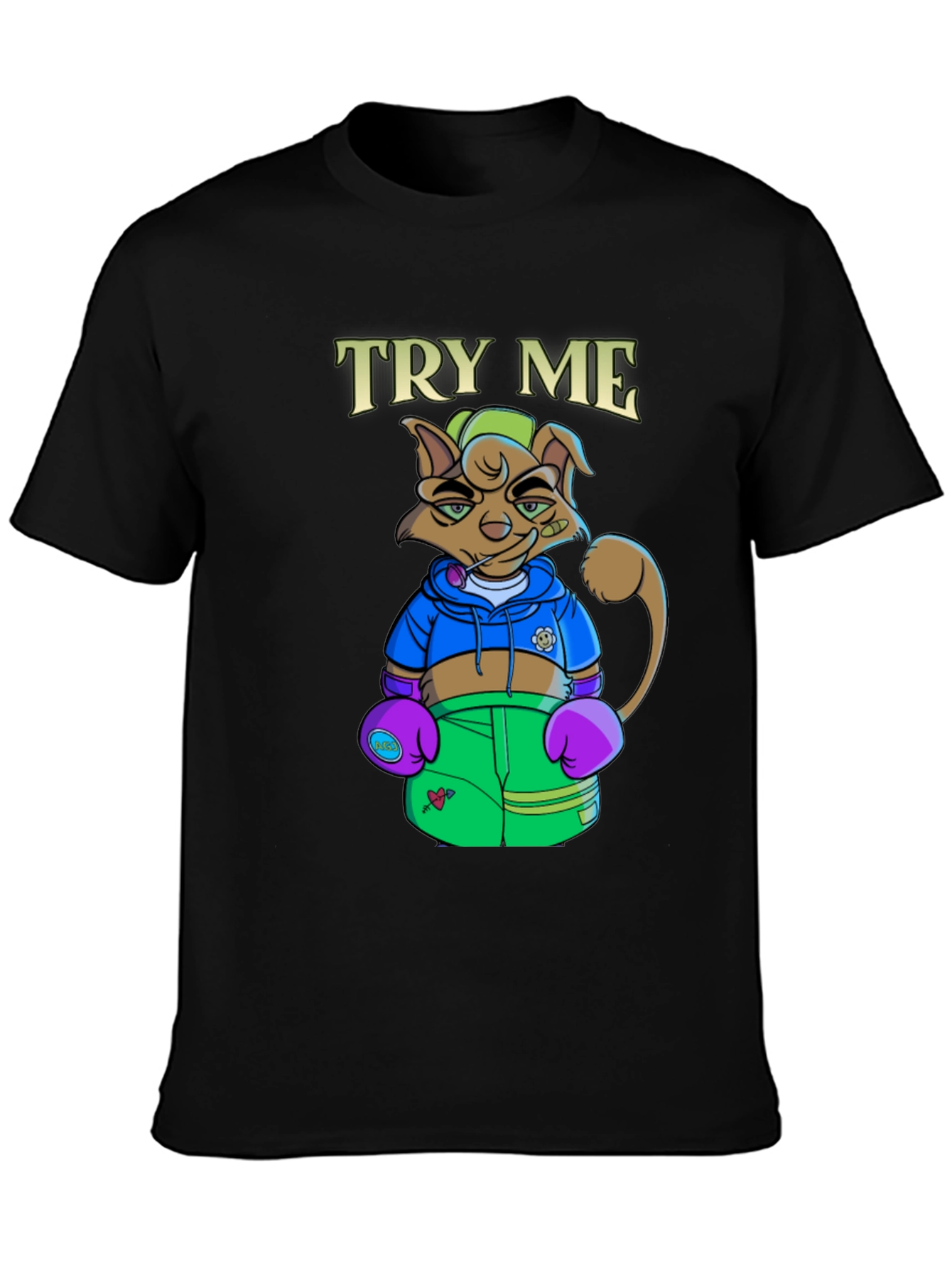 TRY ME Cat Boxer Graphic T-Shirt
