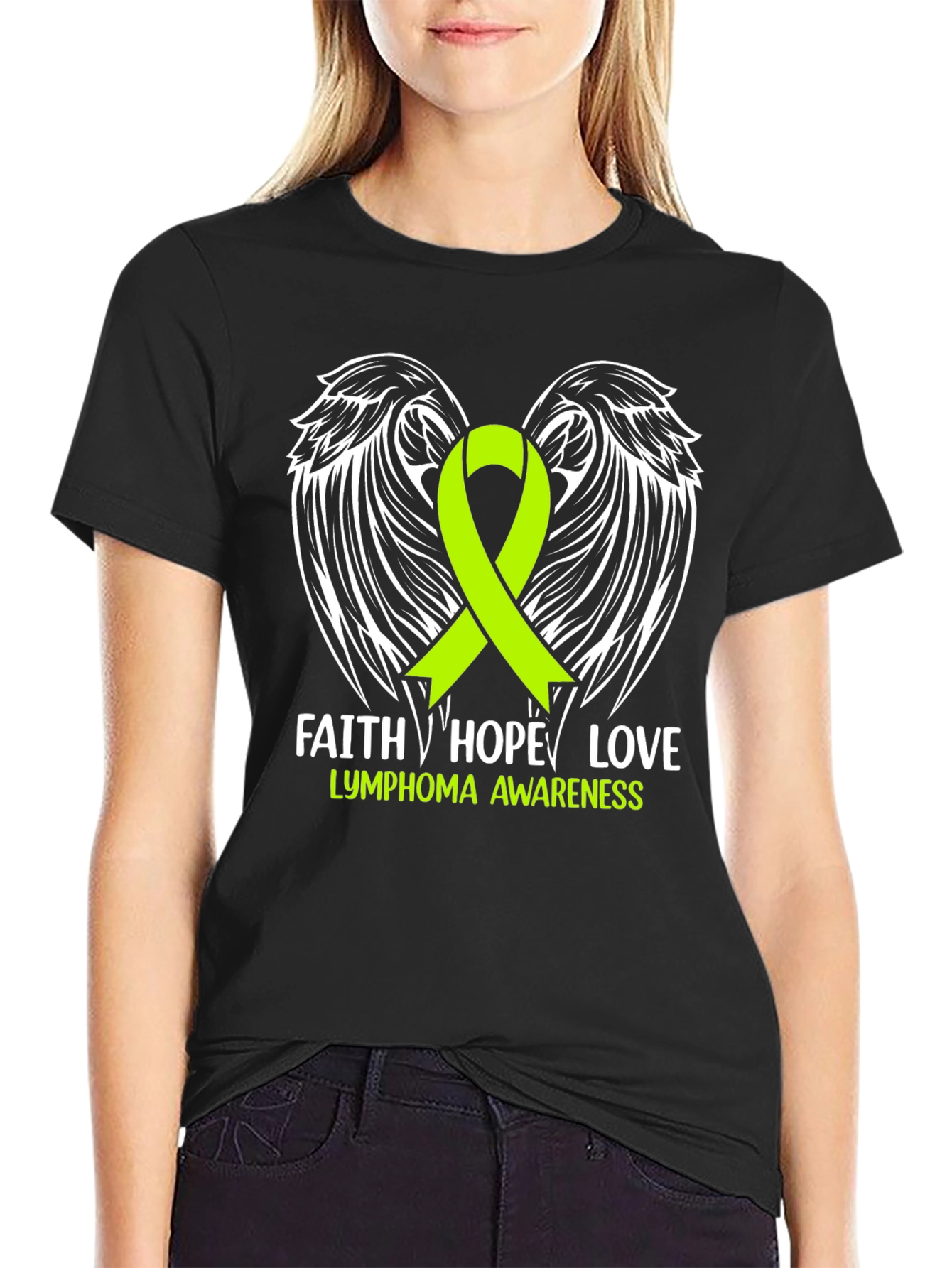 Lymphoma Awareness T-Shirt Faith Hope Love Black