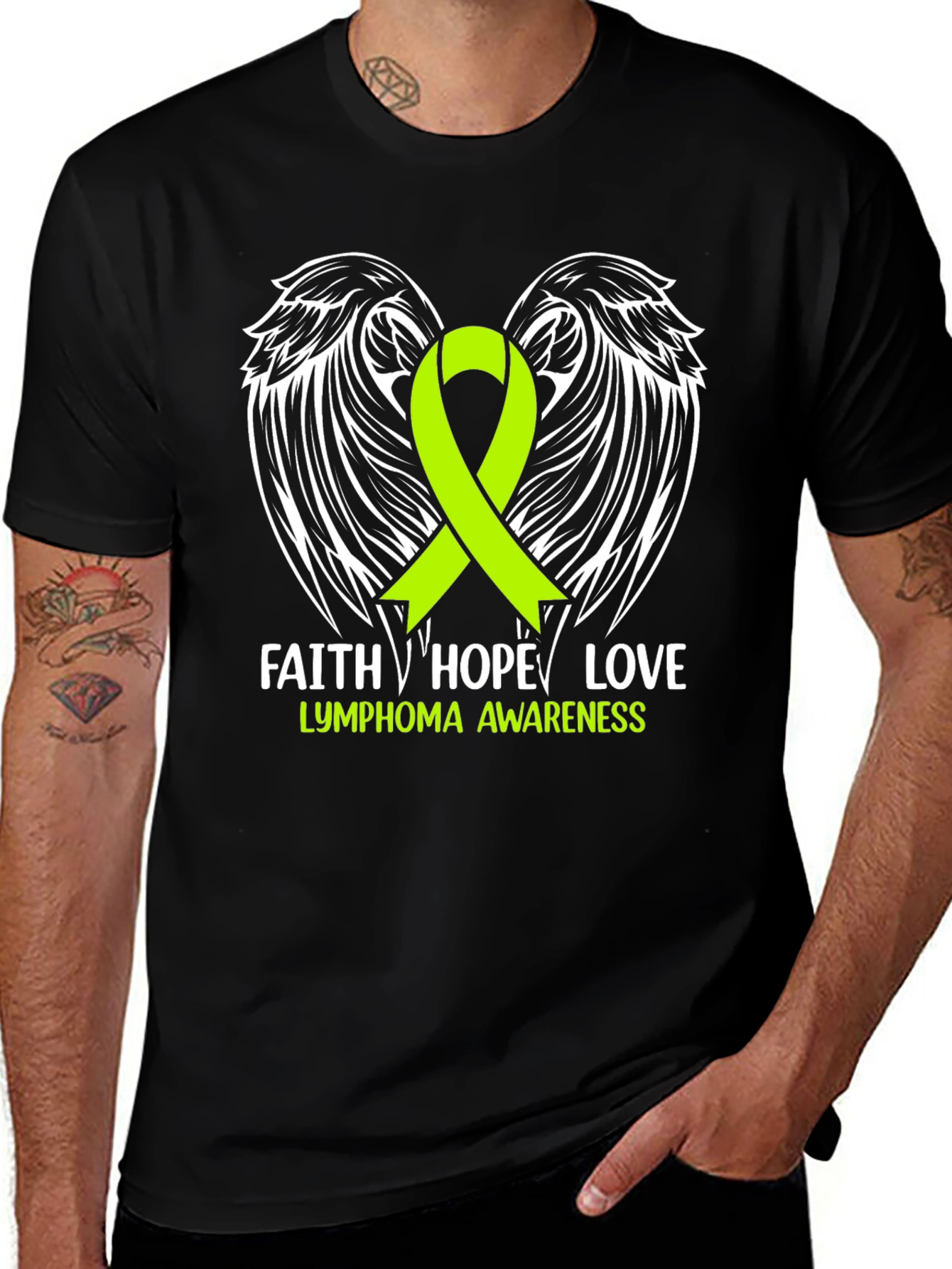 Lymphoma Awareness T-Shirt Faith Hope Love Black