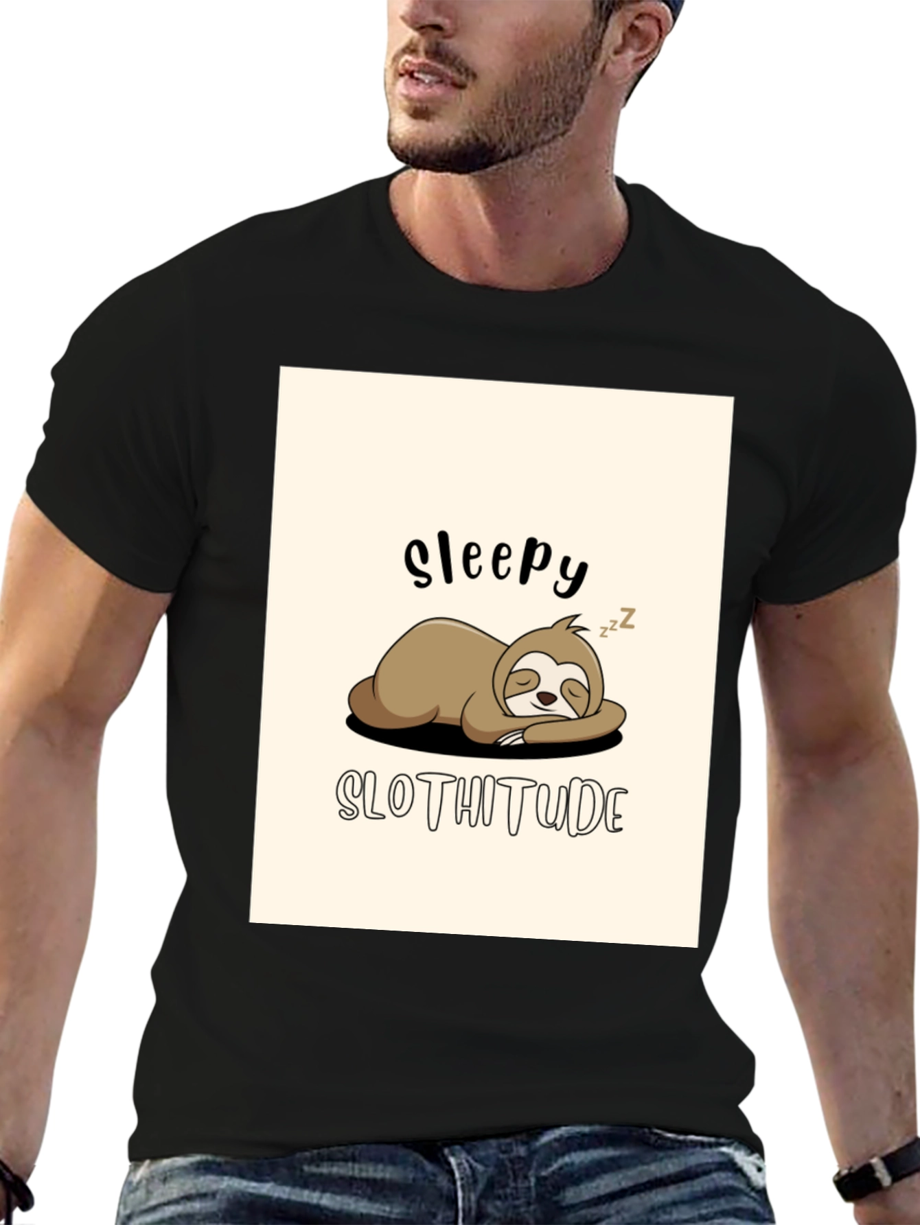 Sleepy Slothitude T-Shirt - Relaxed Fit Cute Sloth Design