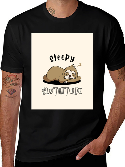 Sleepy Slothitude T-Shirt - Relaxed Fit Cute Sloth Design