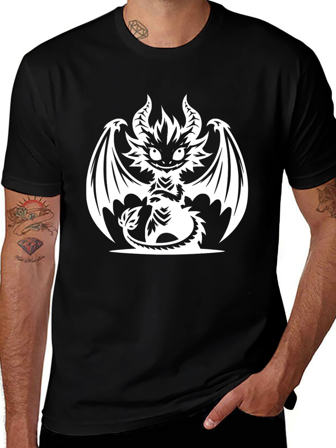 Mens Black T-Shirt with Dragon Graphic
