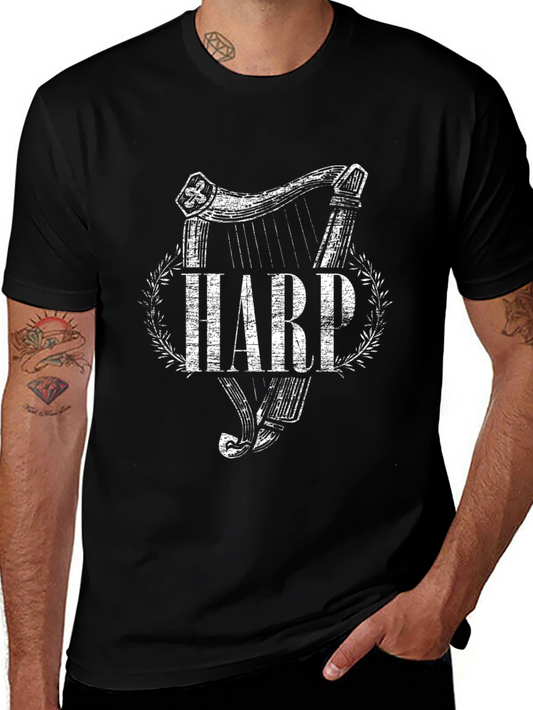 Harp Graphic Tee - Vintage Style Black T-Shirt