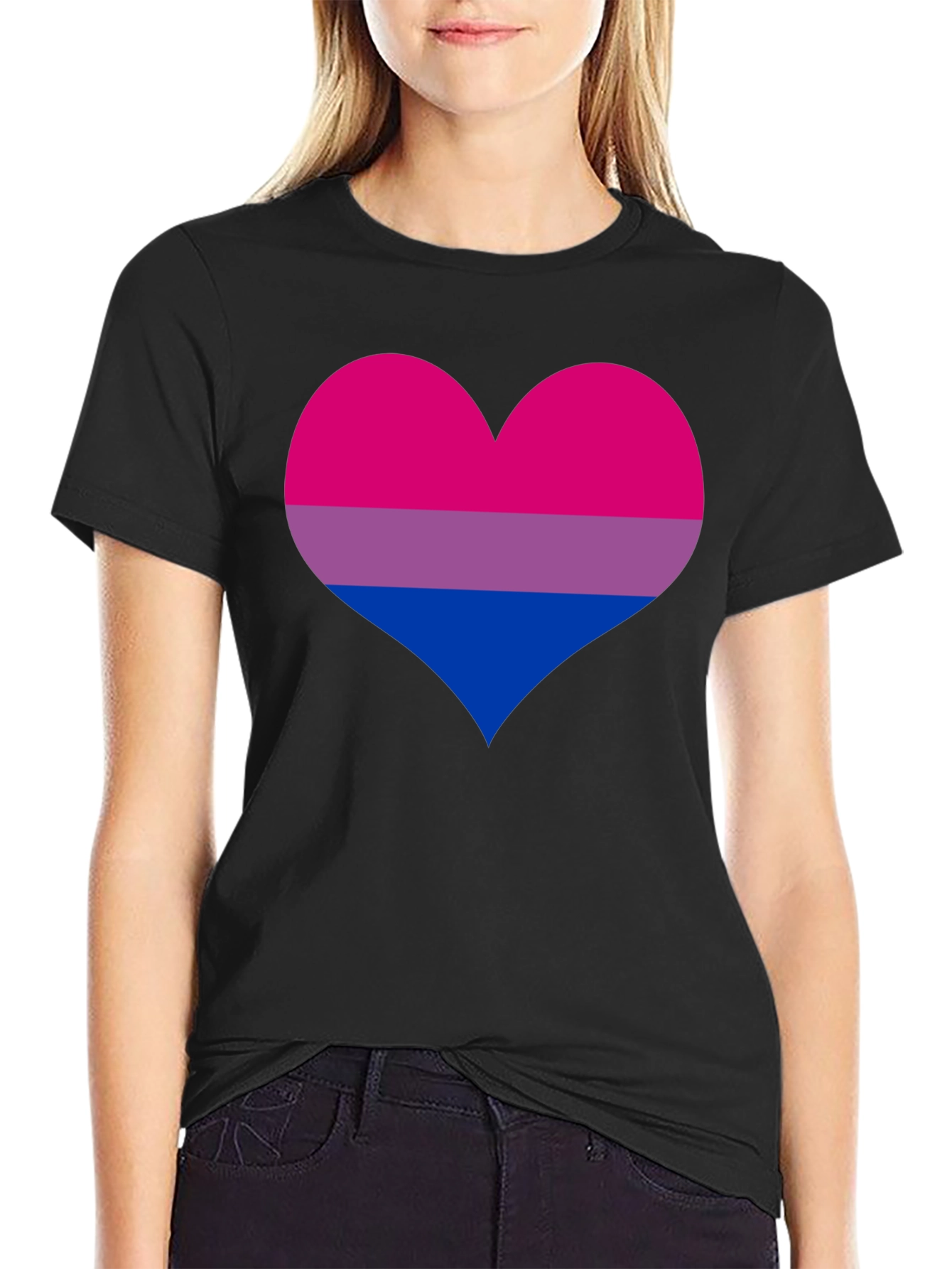 Bisexual Pride Heart Graphic Tee - Black