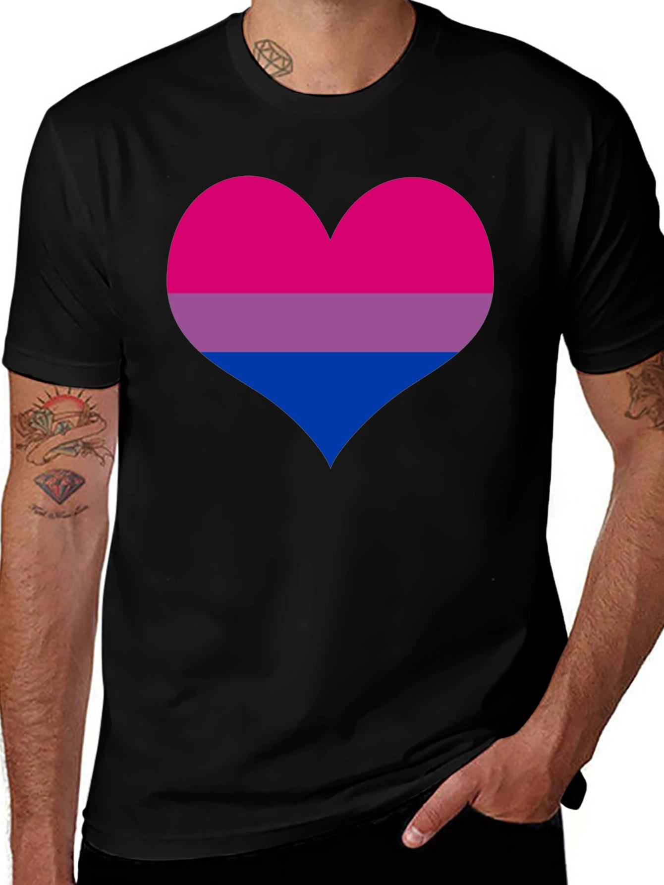 Bisexual Pride Heart Graphic Tee - Black