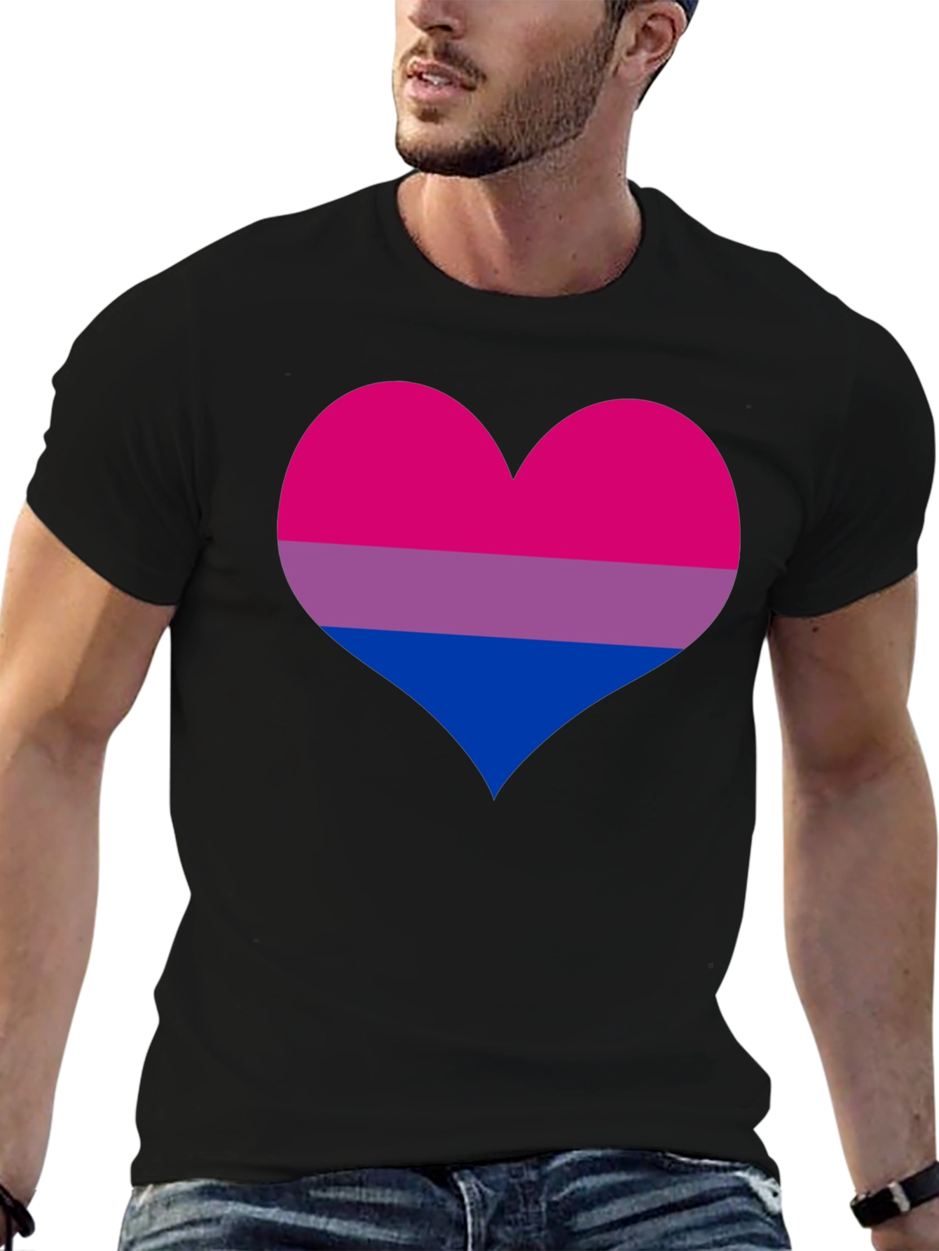 Bisexual Pride Heart Graphic Tee - Black