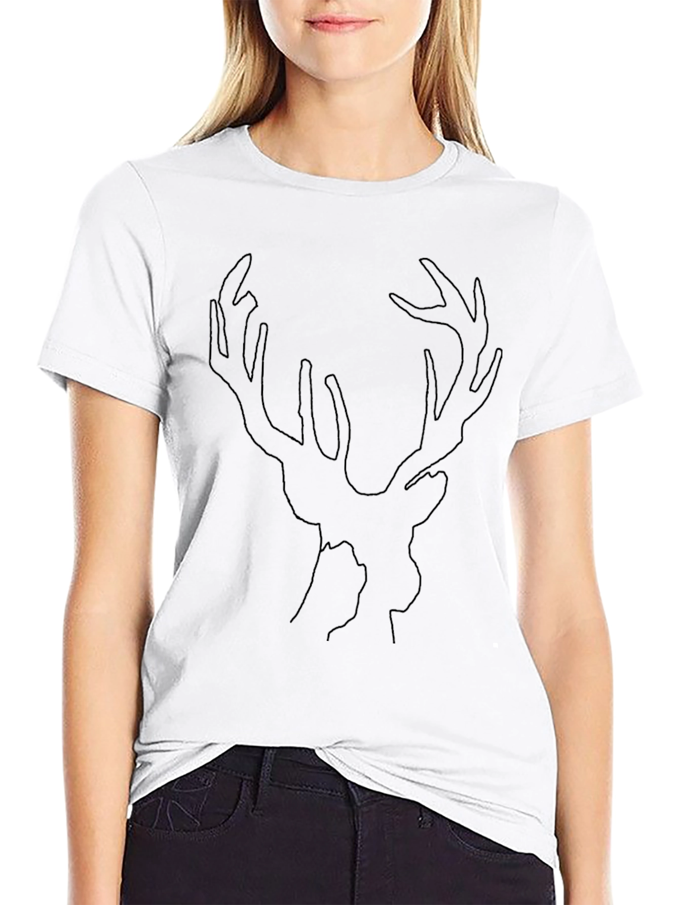 Minimalist Deer Outline Black T-Shirt