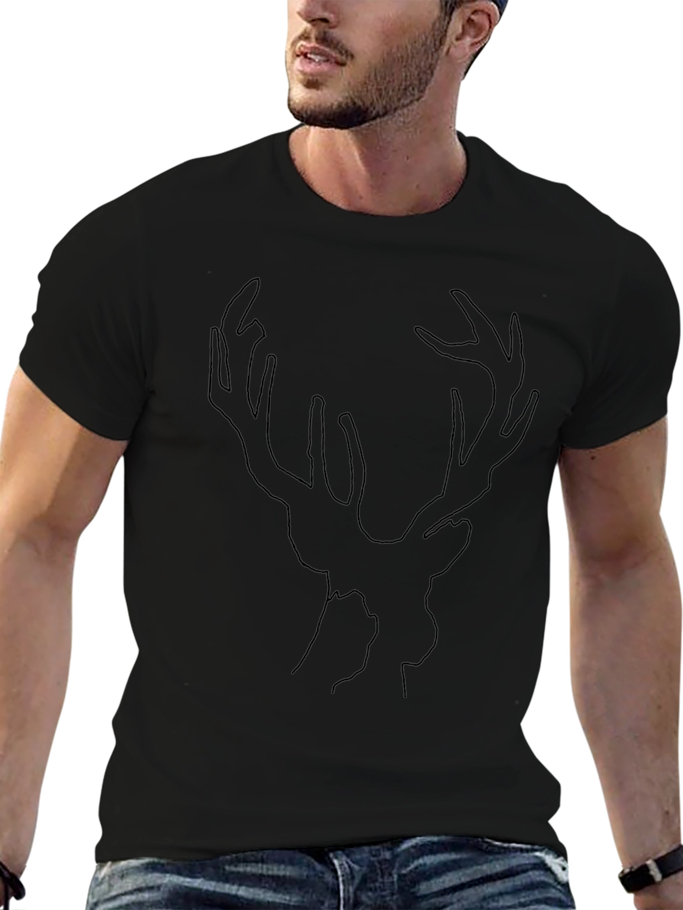 Minimalist Deer Outline Black T-Shirt