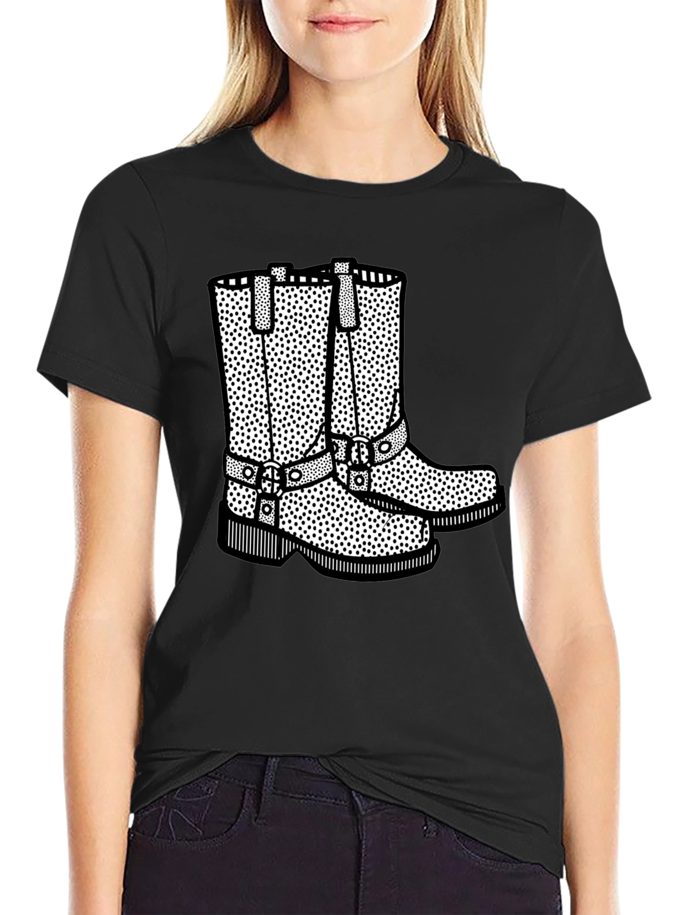 Cowboy Boot Graphic Print Black T-Shirt