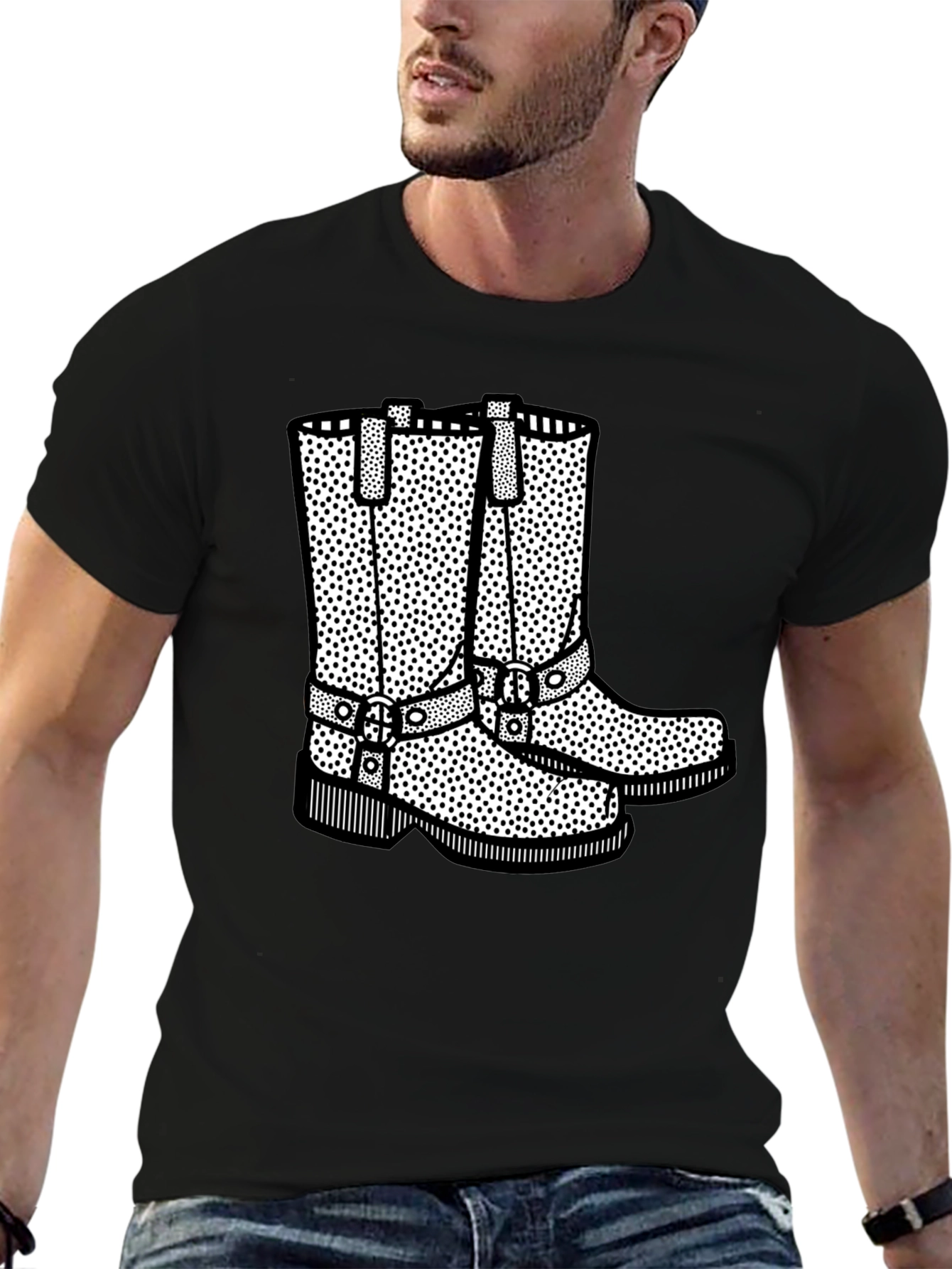 Cowboy Boot Graphic Print Black T-Shirt