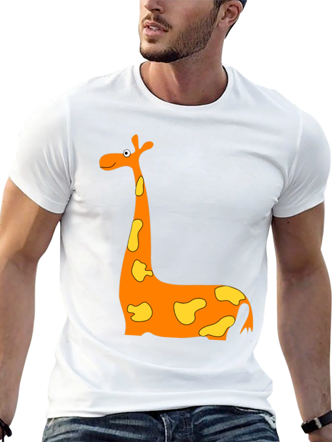 Cartoon Giraffe Graphic T-Shirt - Black