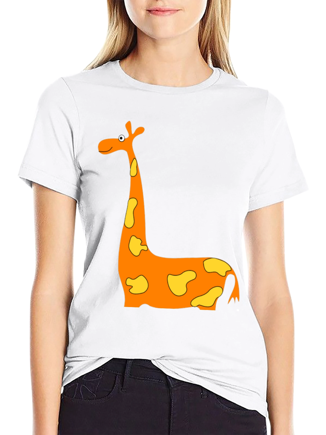 Cartoon Giraffe Graphic T-Shirt - Black