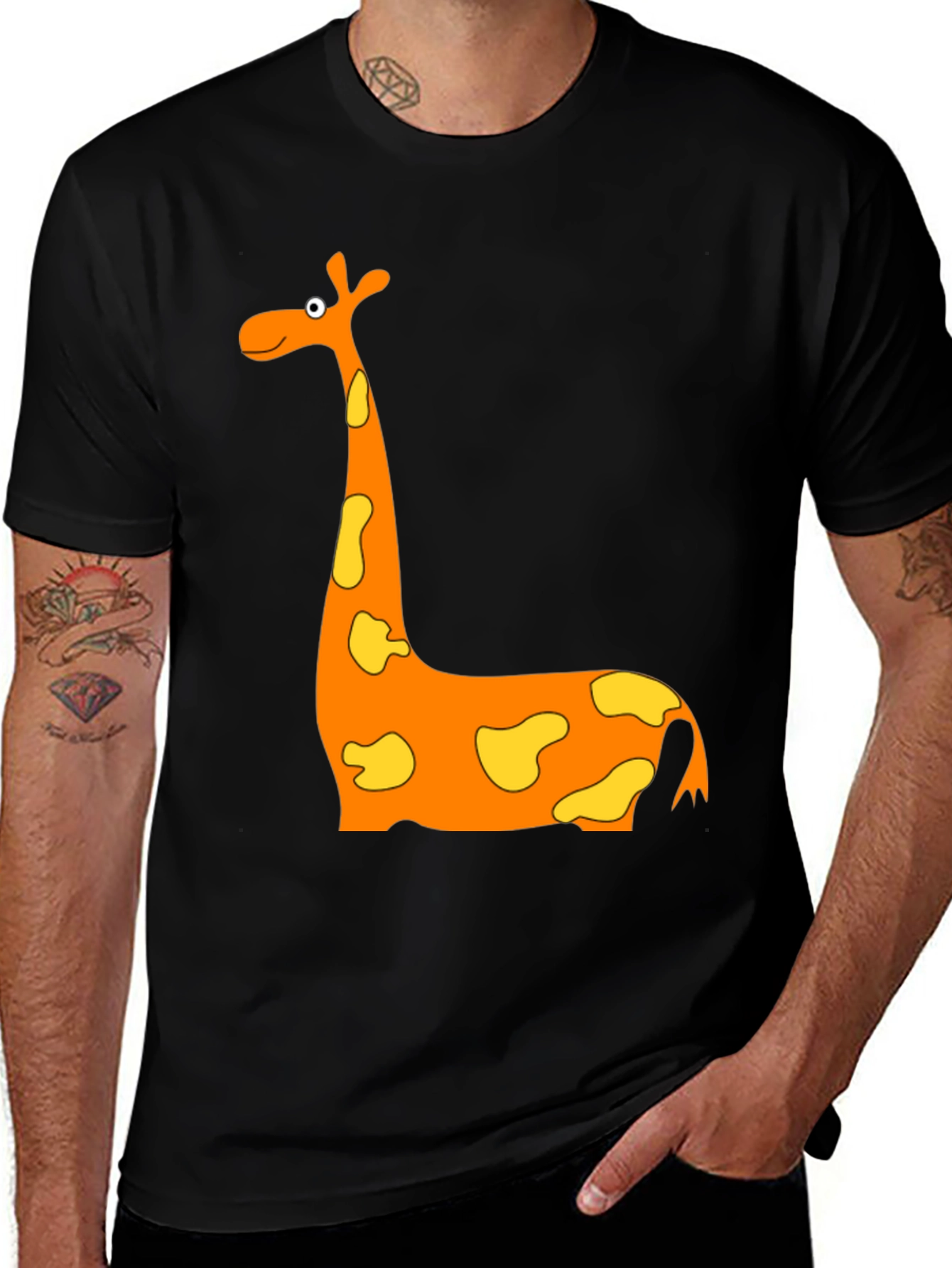 Cartoon Giraffe Graphic T-Shirt - Black