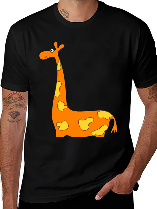 Cartoon Giraffe Graphic T-Shirt - Black