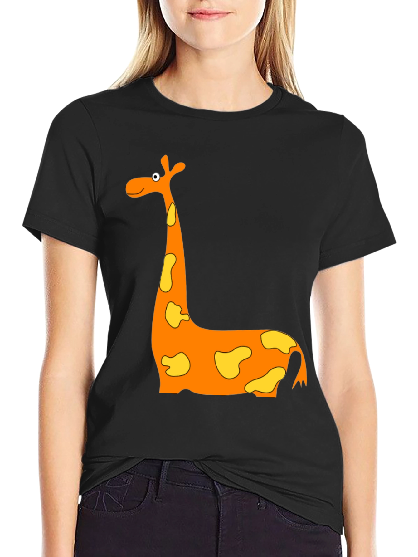 Cartoon Giraffe Graphic T-Shirt - Black