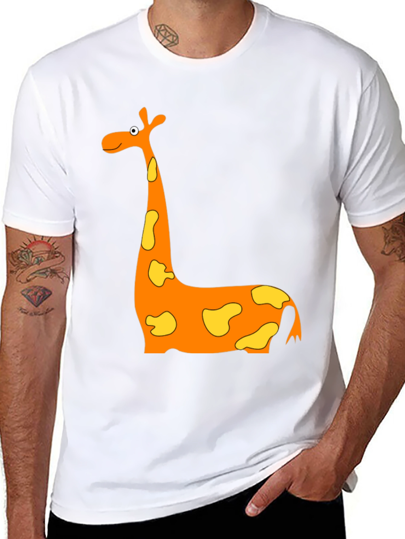 Cartoon Giraffe Graphic T-Shirt - Black