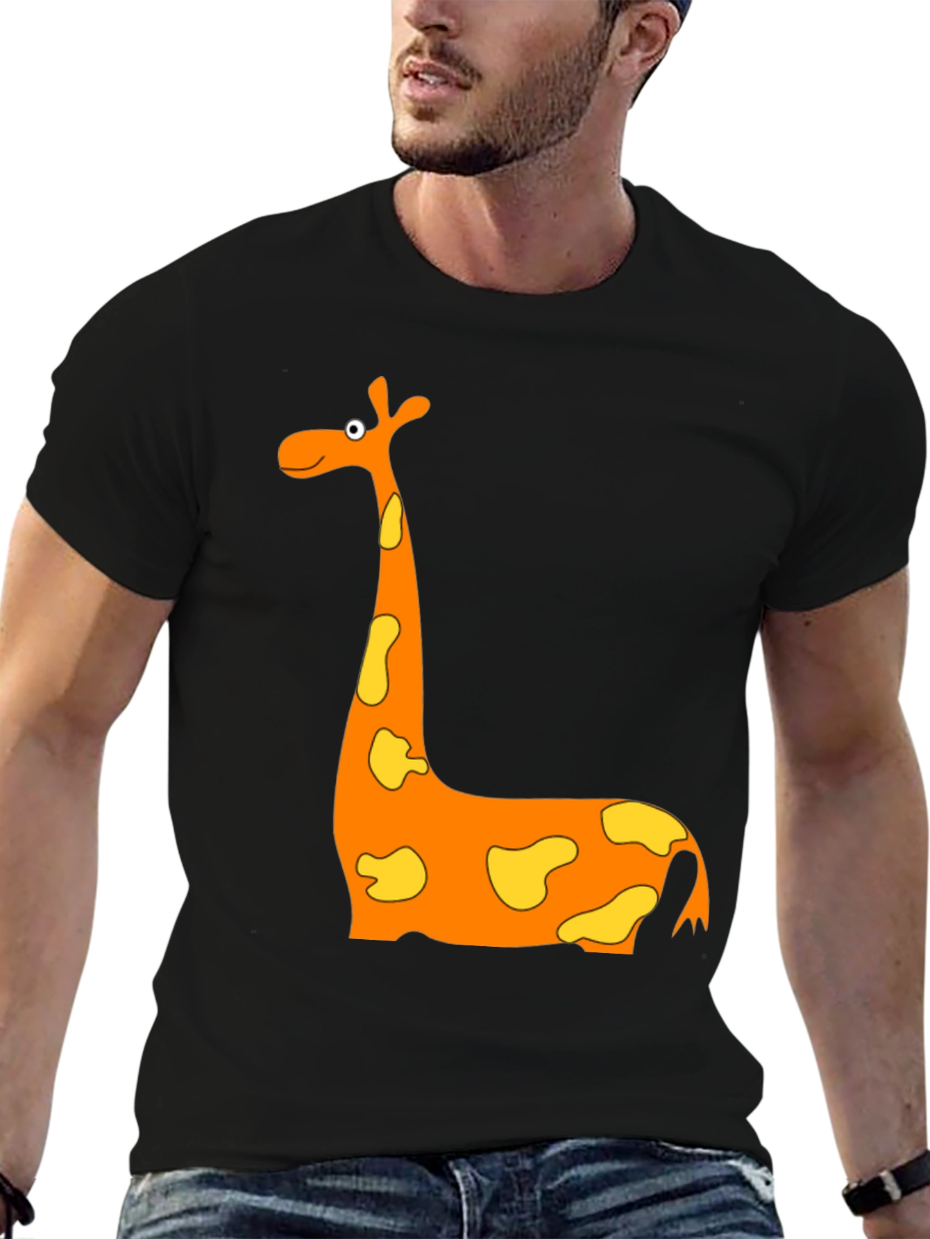 Cartoon Giraffe Graphic T-Shirt - Black