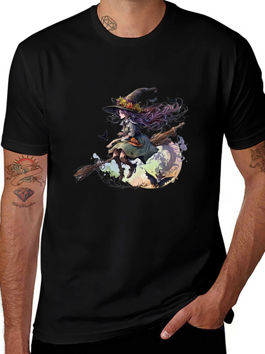 Witch on Broomstick Graphic Tee - Halloween Style