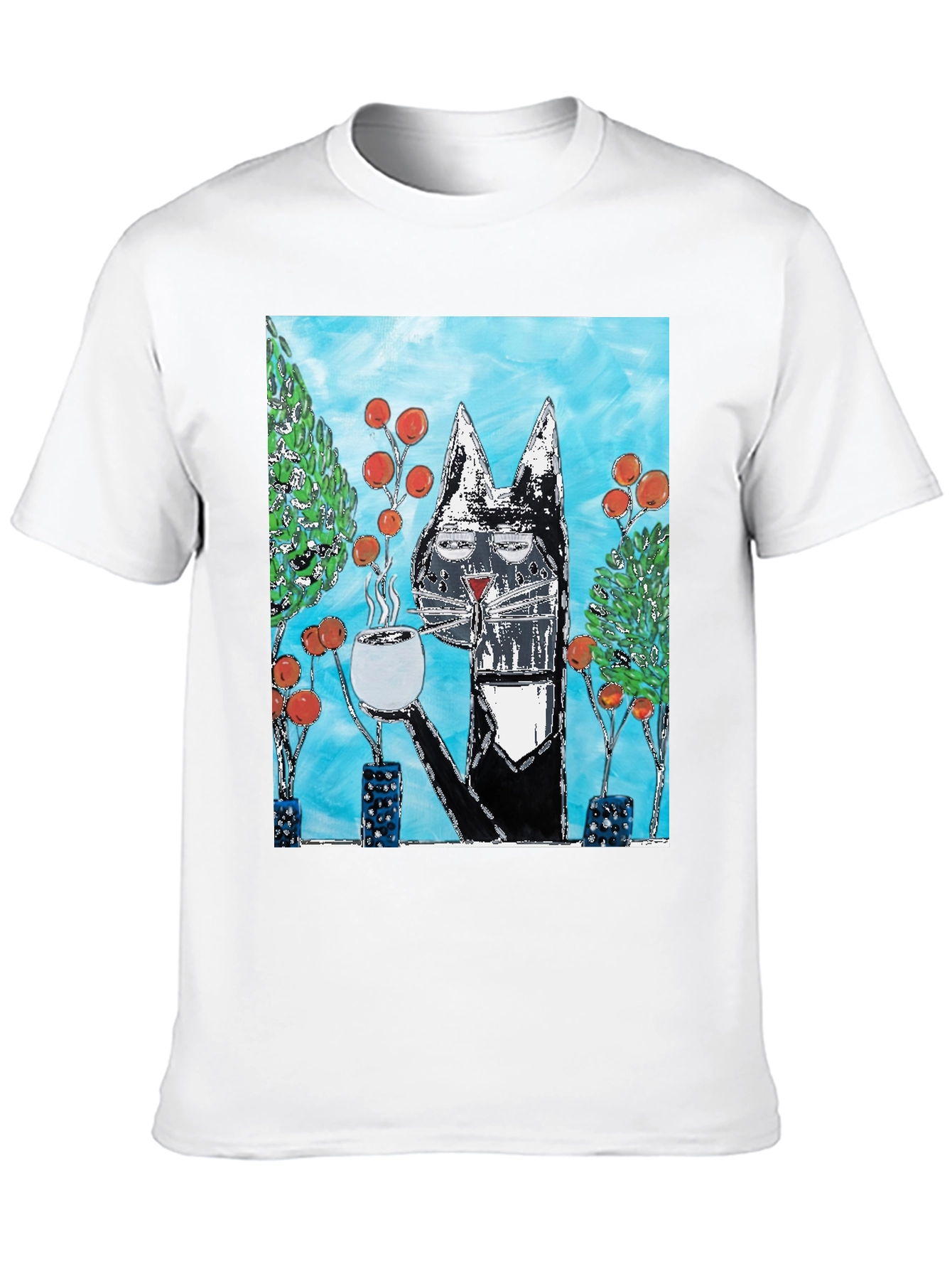 Cool Cat Coffee Art Graphic T-Shirt