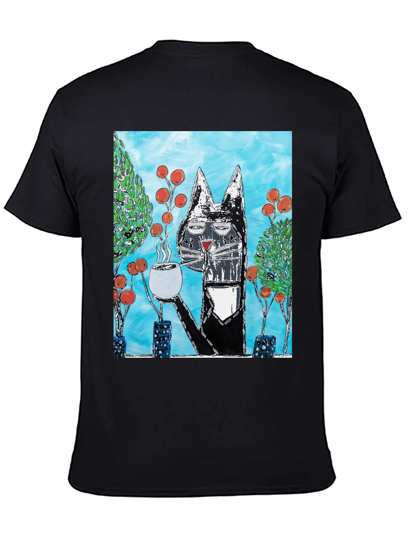 Cool Cat Coffee Art Graphic T-Shirt