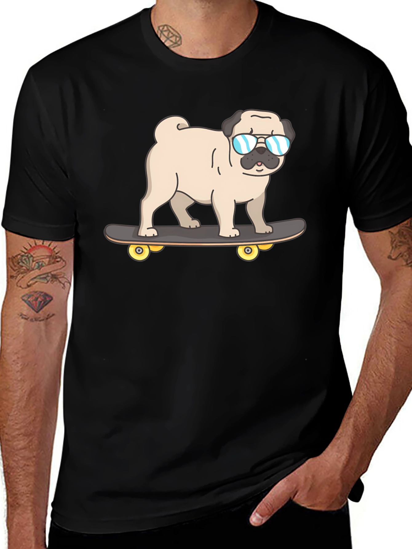 Pug Skateboarder Graphic T-Shirt