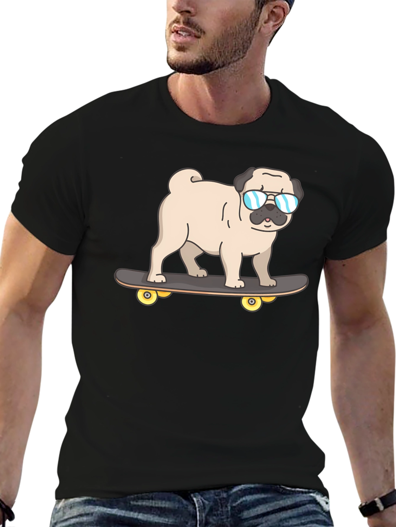 Pug Skateboarder Graphic T-Shirt