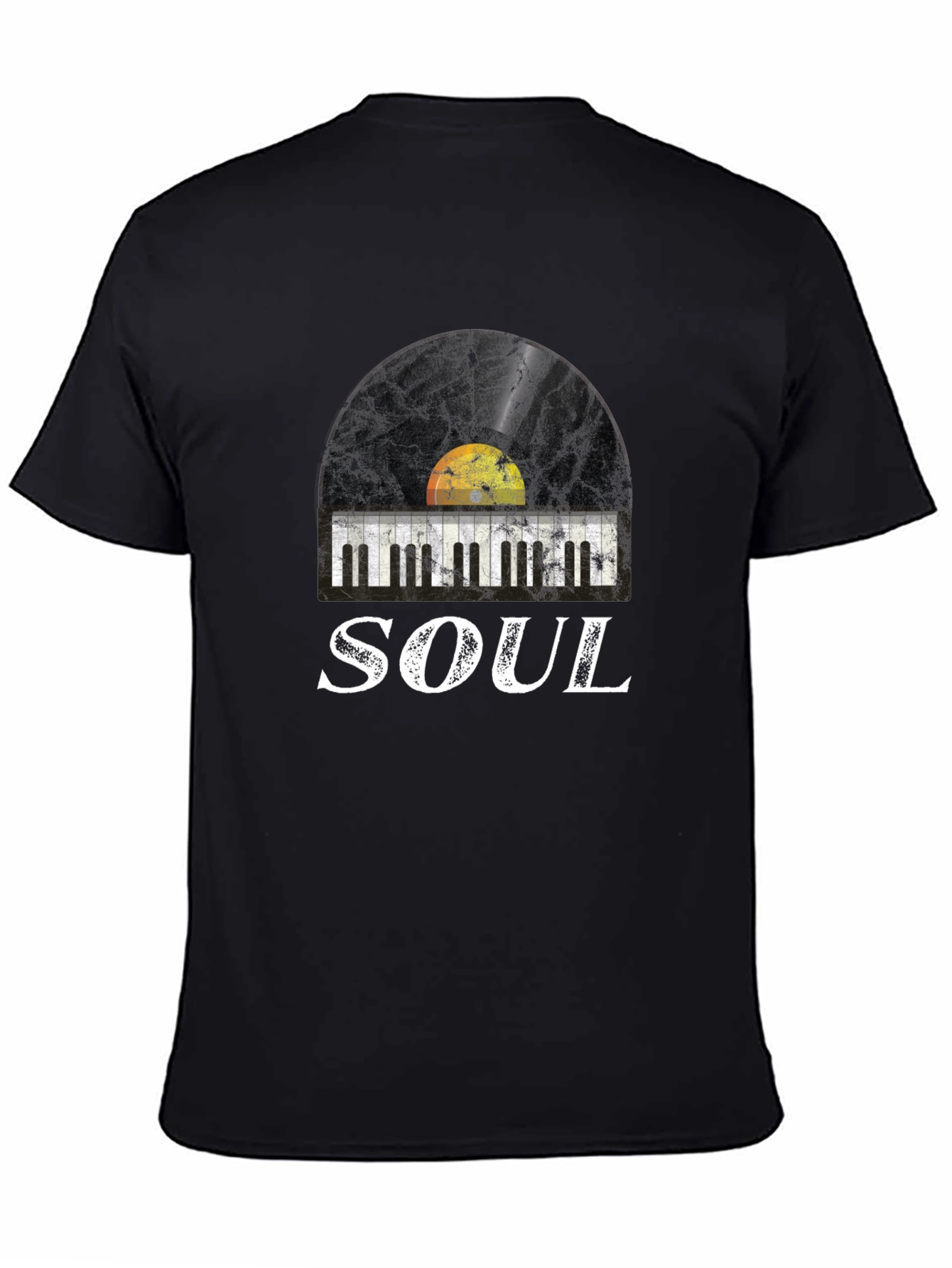 Soul Music Graphic Tee: Retro Vinyl & Piano Design