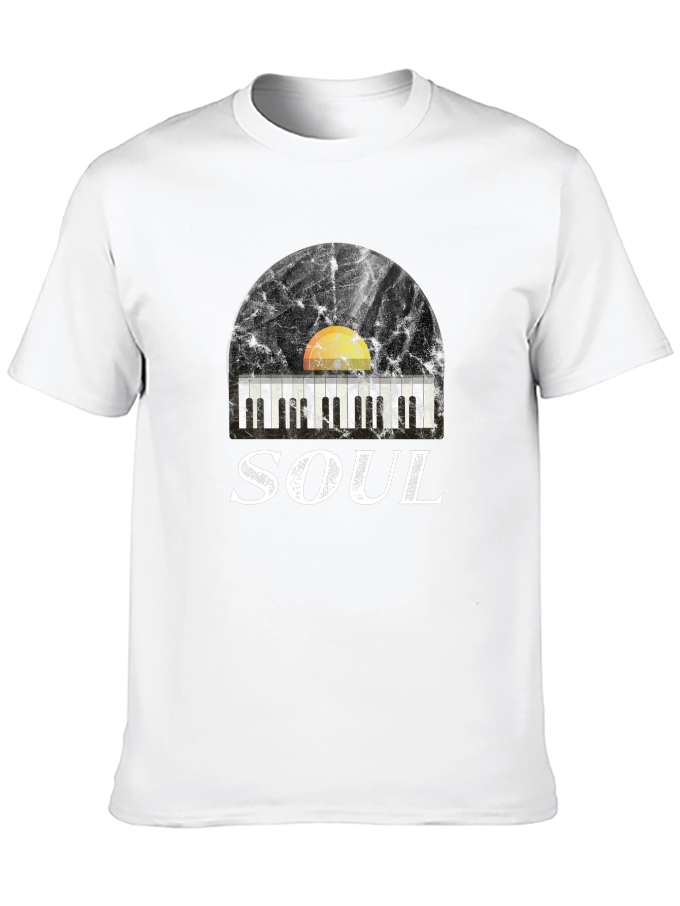 Soul Music Graphic Tee: Retro Vinyl & Piano Design