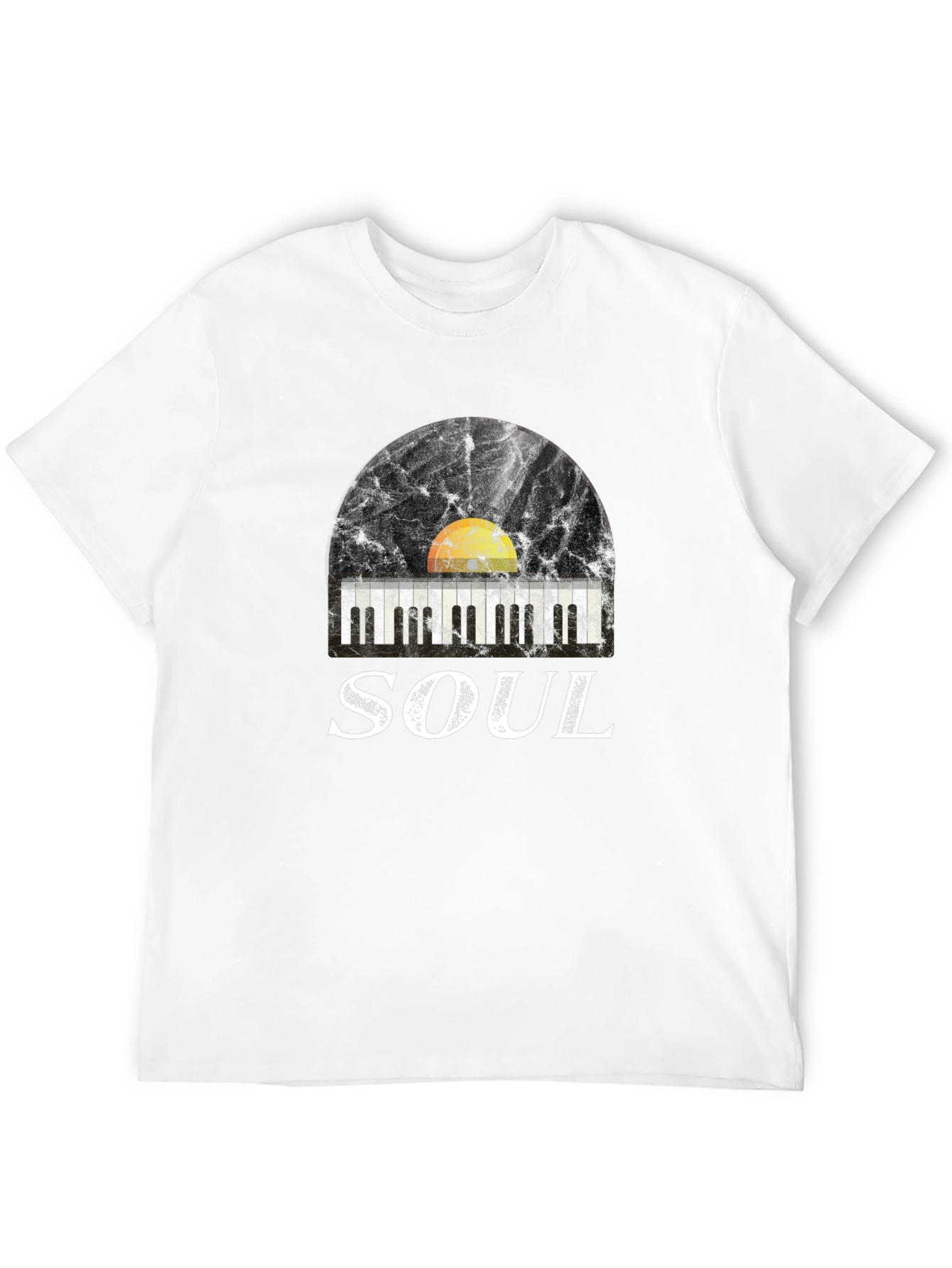 Soul Music Graphic Tee: Retro Vinyl & Piano Design