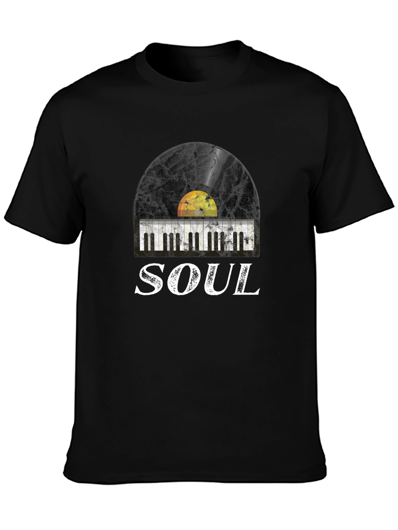 Soul Music Graphic Tee: Retro Vinyl & Piano Design