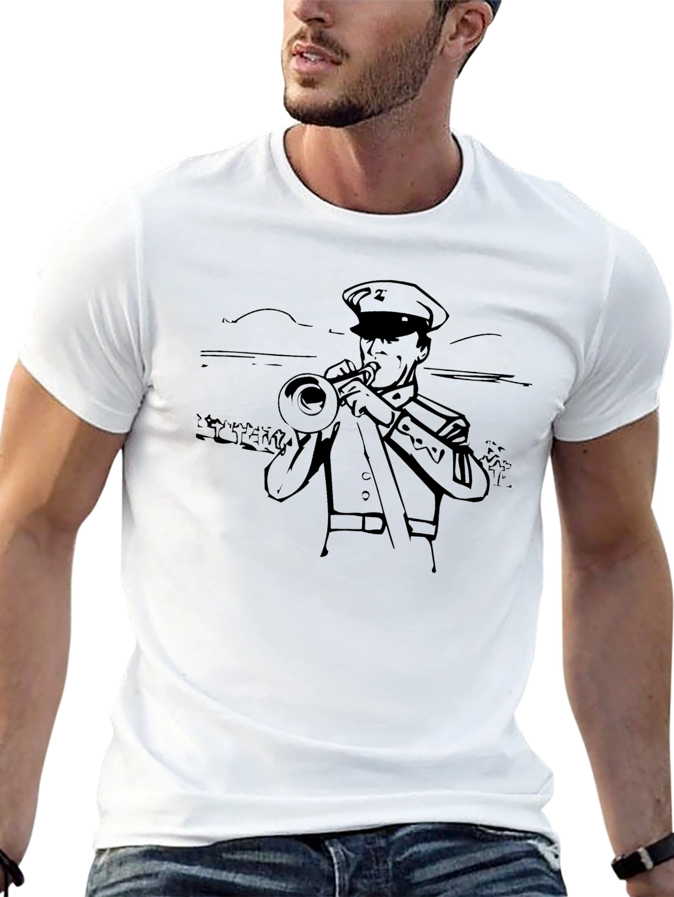 Trumpet Player Graphic Tee - Cool Black Shirt