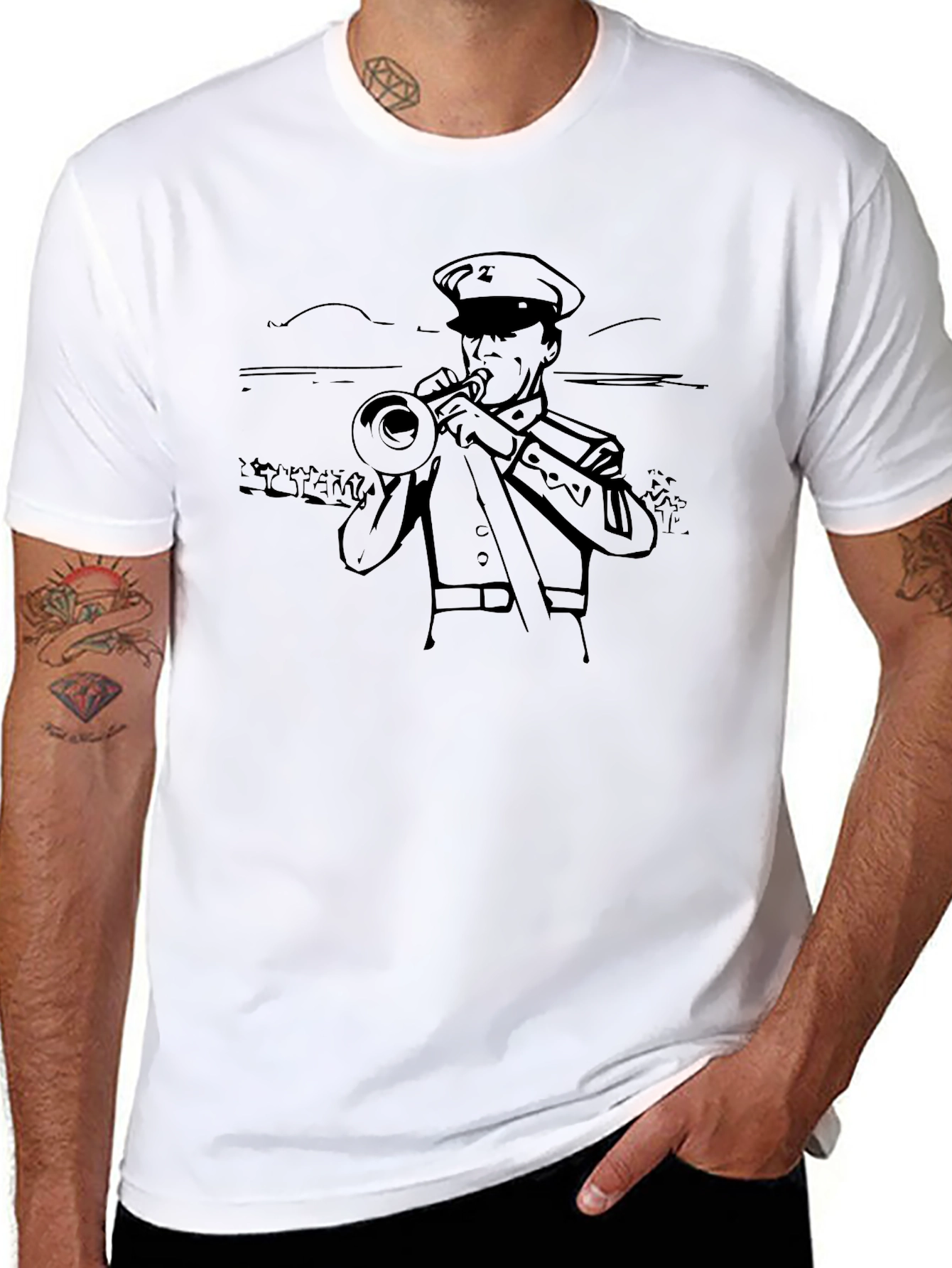 Trumpet Player Graphic Tee - Cool Black Shirt