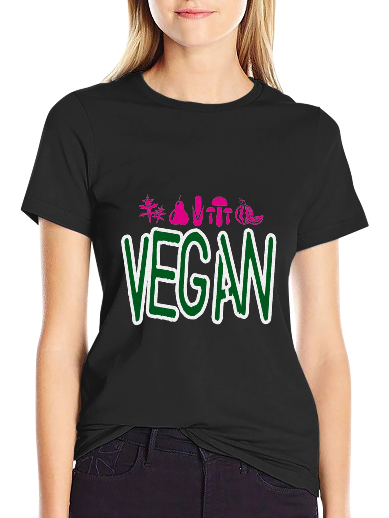 Vegan Graphic Tee - Black Crew Neck T-Shirt