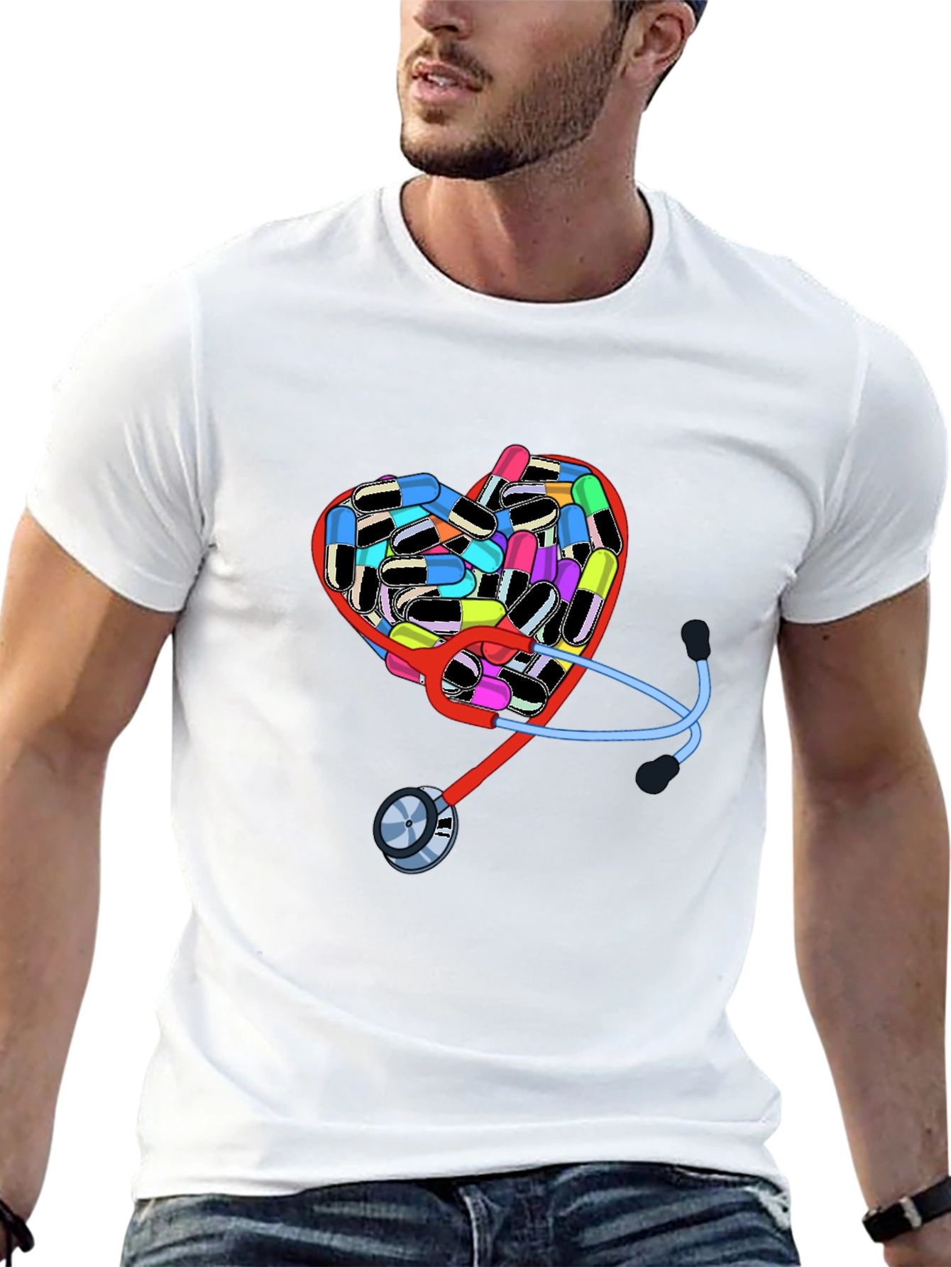 Heart Pills & Stethoscope Graphic T-Shirt
