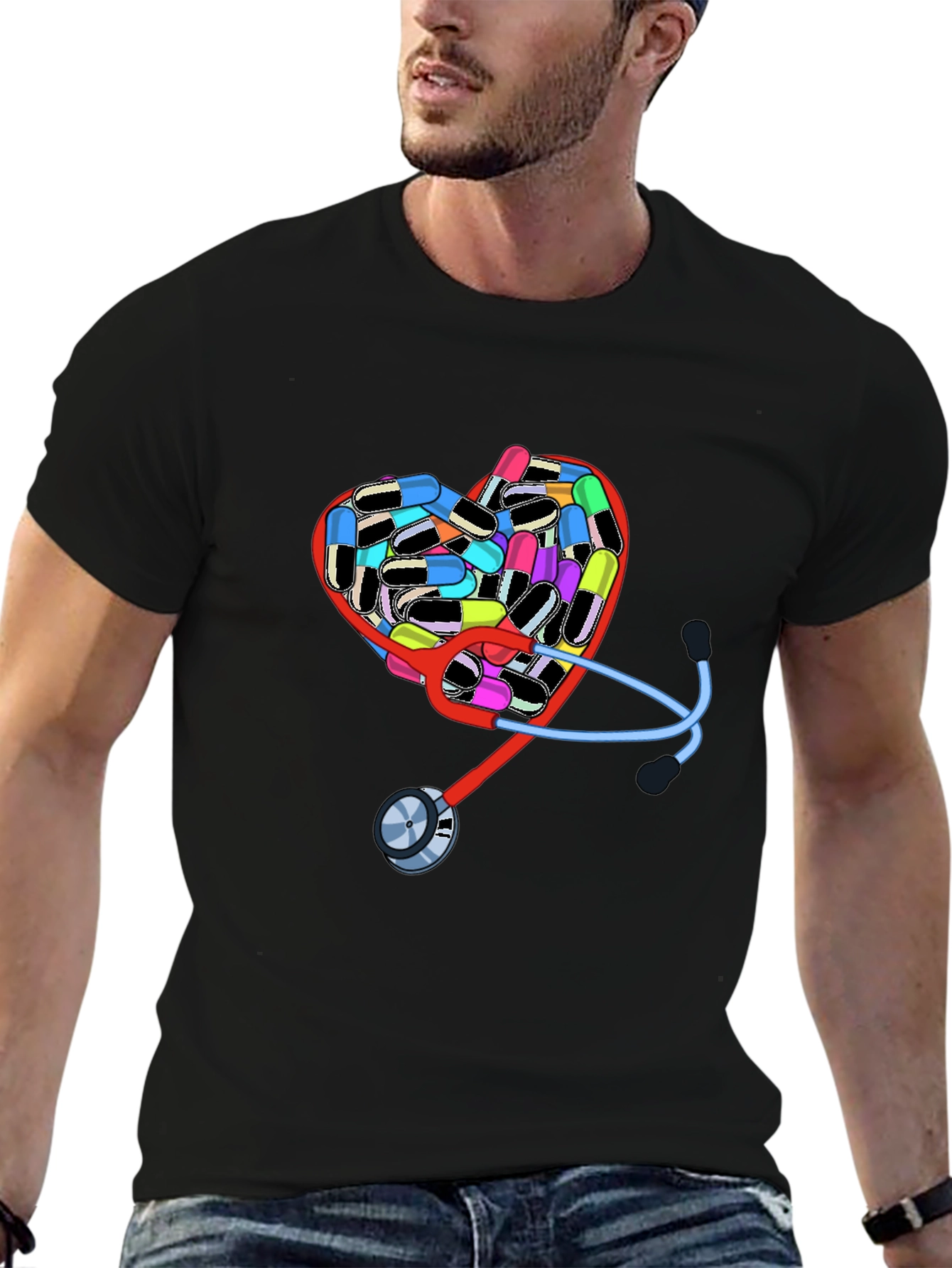 Heart Pills & Stethoscope Graphic T-Shirt