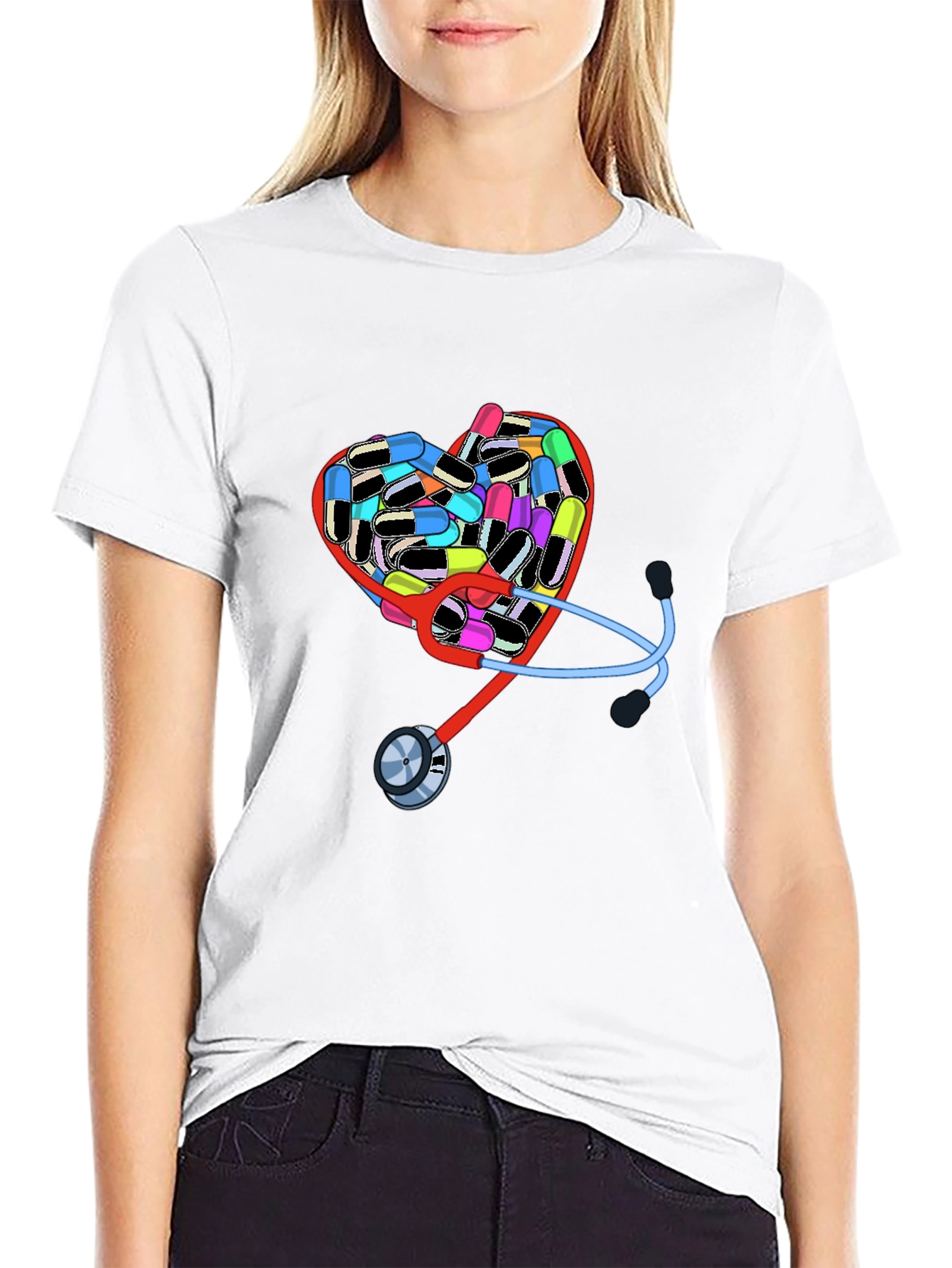Heart Pills & Stethoscope Graphic T-Shirt